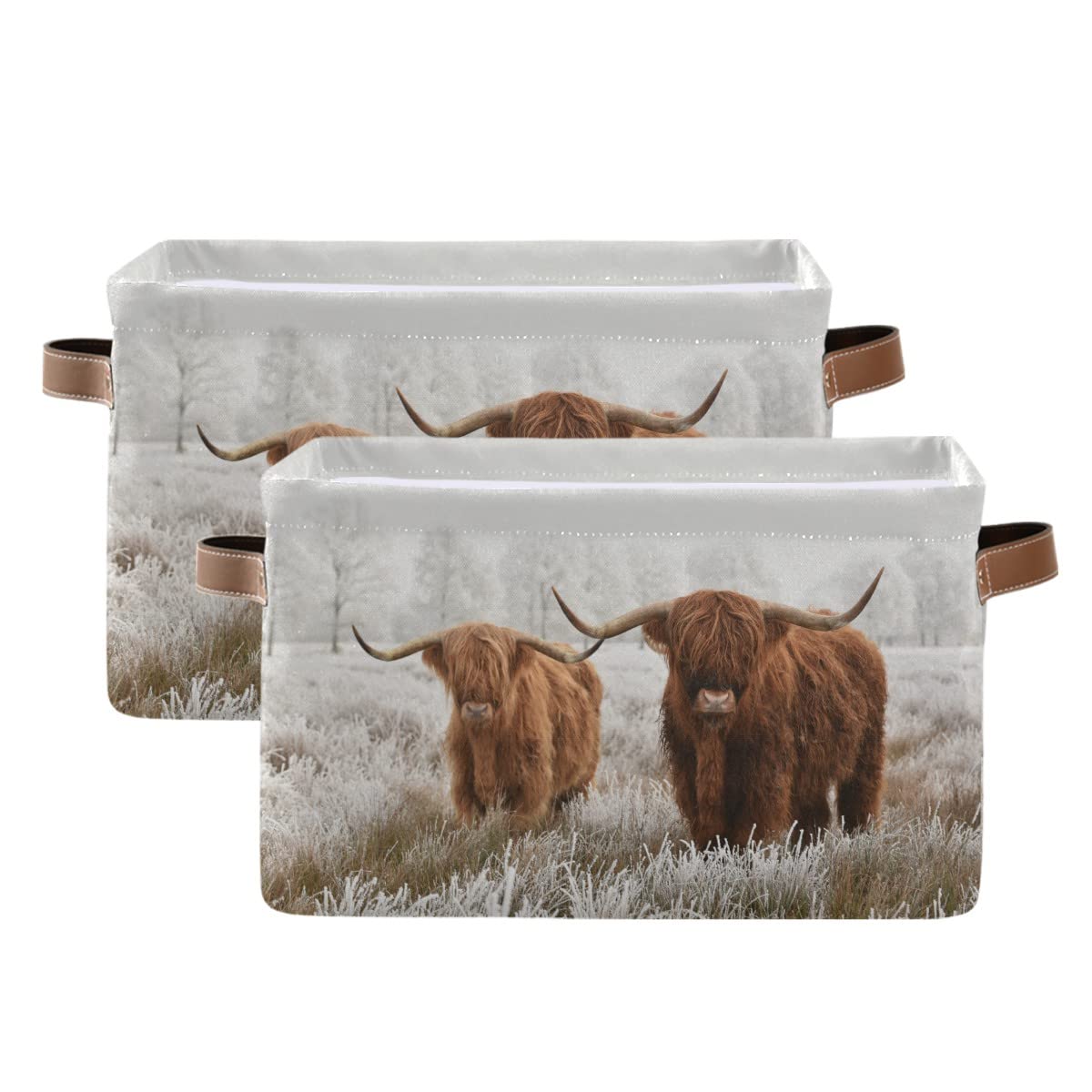 Scottish Highland Cow Fabric Storage Bin - Foldable Storage Basket for Baby Clothes, Dog Toys & Books - Farmhouse Decor Organizer (16×12×8 Inches) - Perfect for Nursery, Closet & Shelf Organization
