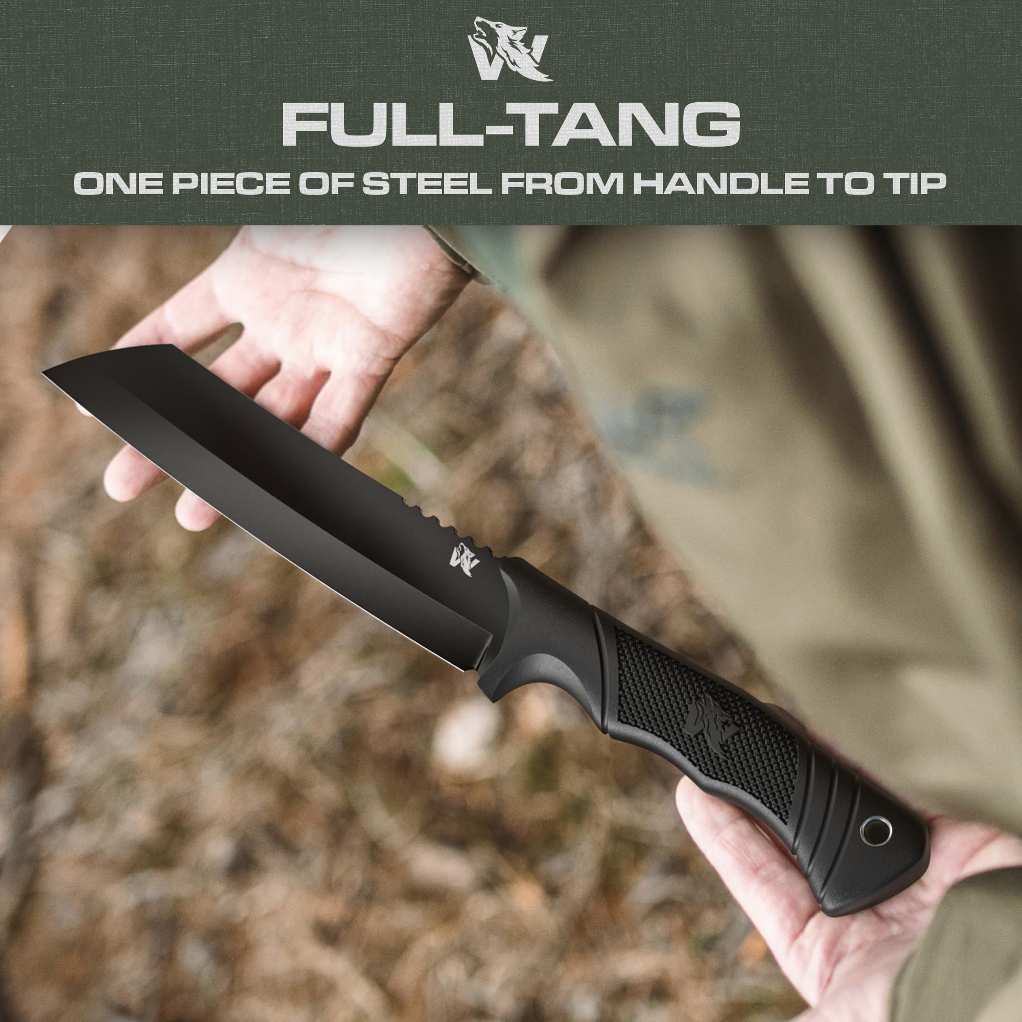 D2 Steel Survival Machete with Sheath - Full Tang Tactical Knife for Bushcraft, Yard Work & Tree Cutting | Heavy Duty TPE Handle Outdoor Tool for Camping, Hunting & Emergency Preparedness
