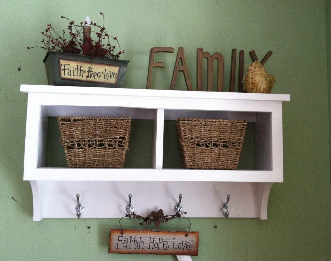 **Wooden Cubby Shelf Organizer with Storage Bins - Wall Mounted Cubbie Storage for Kids Room, Entryway & Closet Organization**