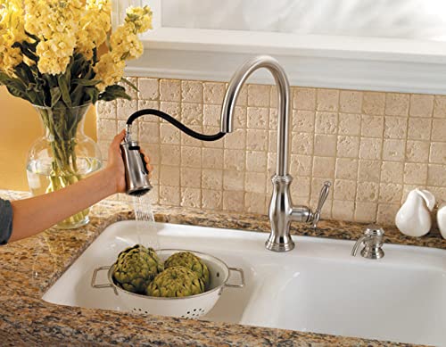 Pfister GT529-TMC Hanover 1-Handle Pull-Down Kitchen Faucet with Soap Dispenser in Chrome Finish - Perfect for Modern Kitchens and Easy Dishwashing