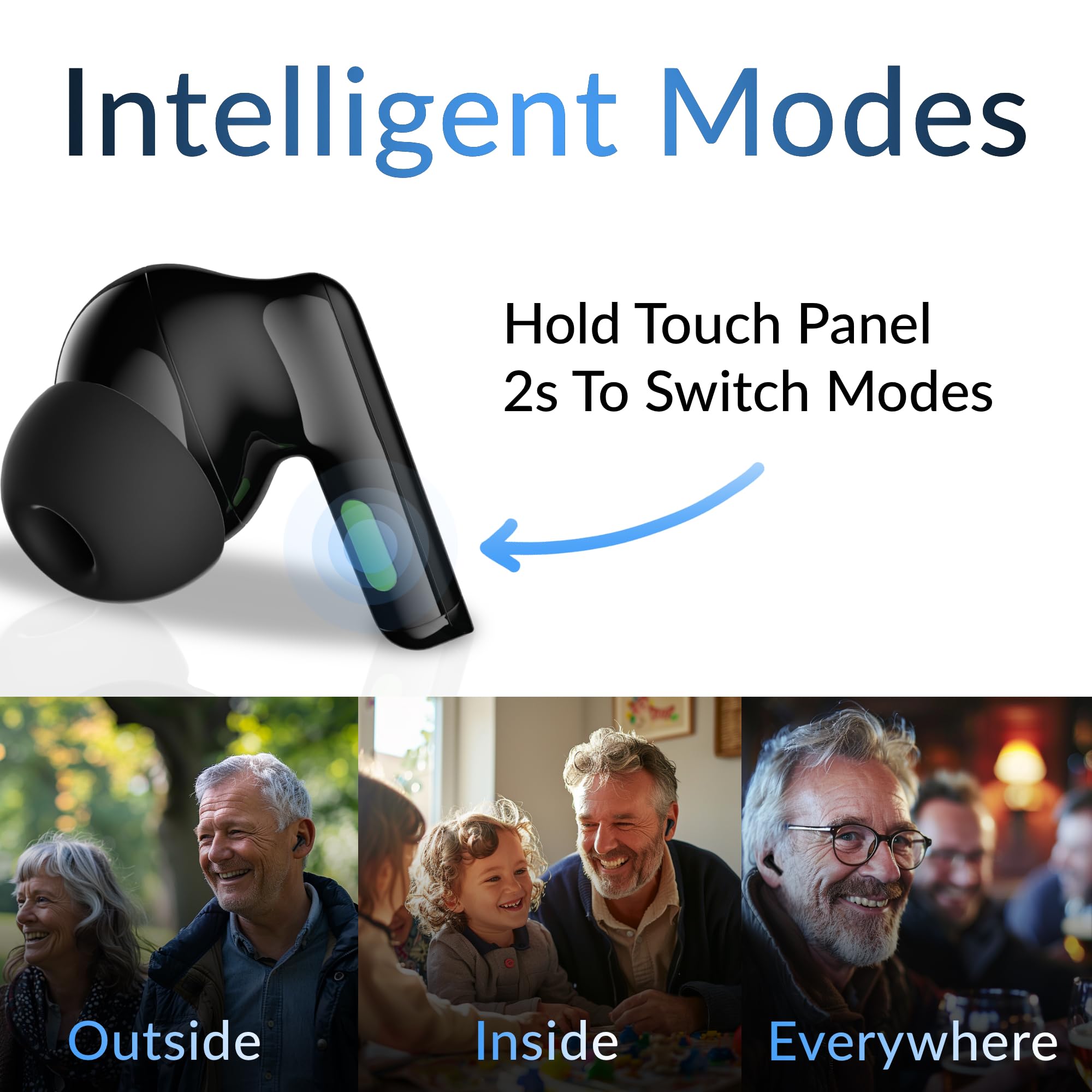 PanWave Rechargeable Bluetooth Hearing Aids for Seniors with Noise Cancelling - Wireless Hearing Amplifier & Portable Charging Case (Black) - Perfect for TV Watching, Phone Calls, and Outdoor Activities