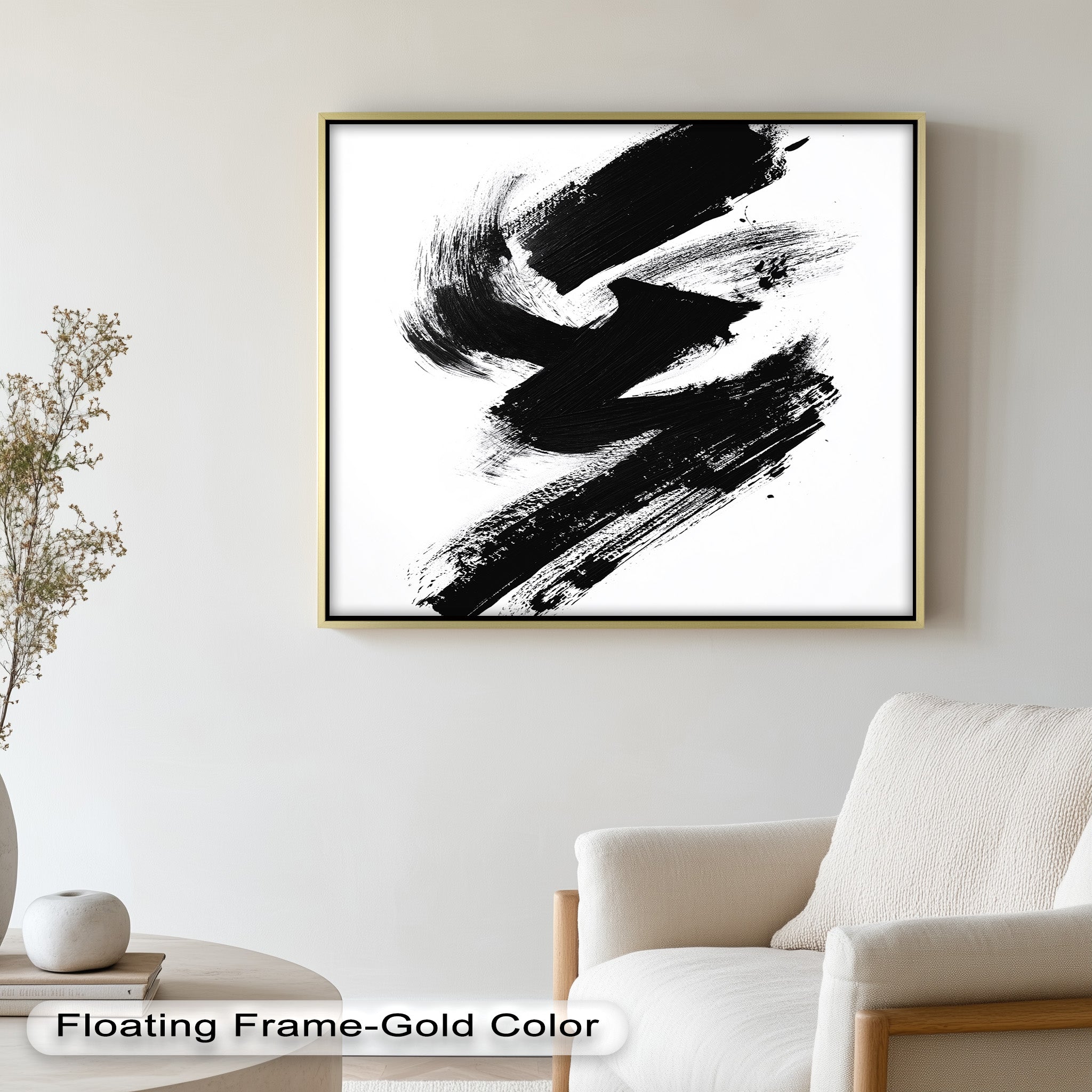 Black Brushstroke Abstract Oil Painting - Modern Wall Art for Living Room, Bedroom & Office Decor