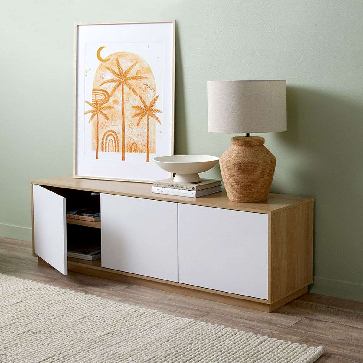 Avoca Modern TV Stand with Storage - 60 Inch Entertainment Center for Living Room, Bedroom - Wooden Media Console with Shelves & Cabinets for TV, Gaming, Streaming Devices