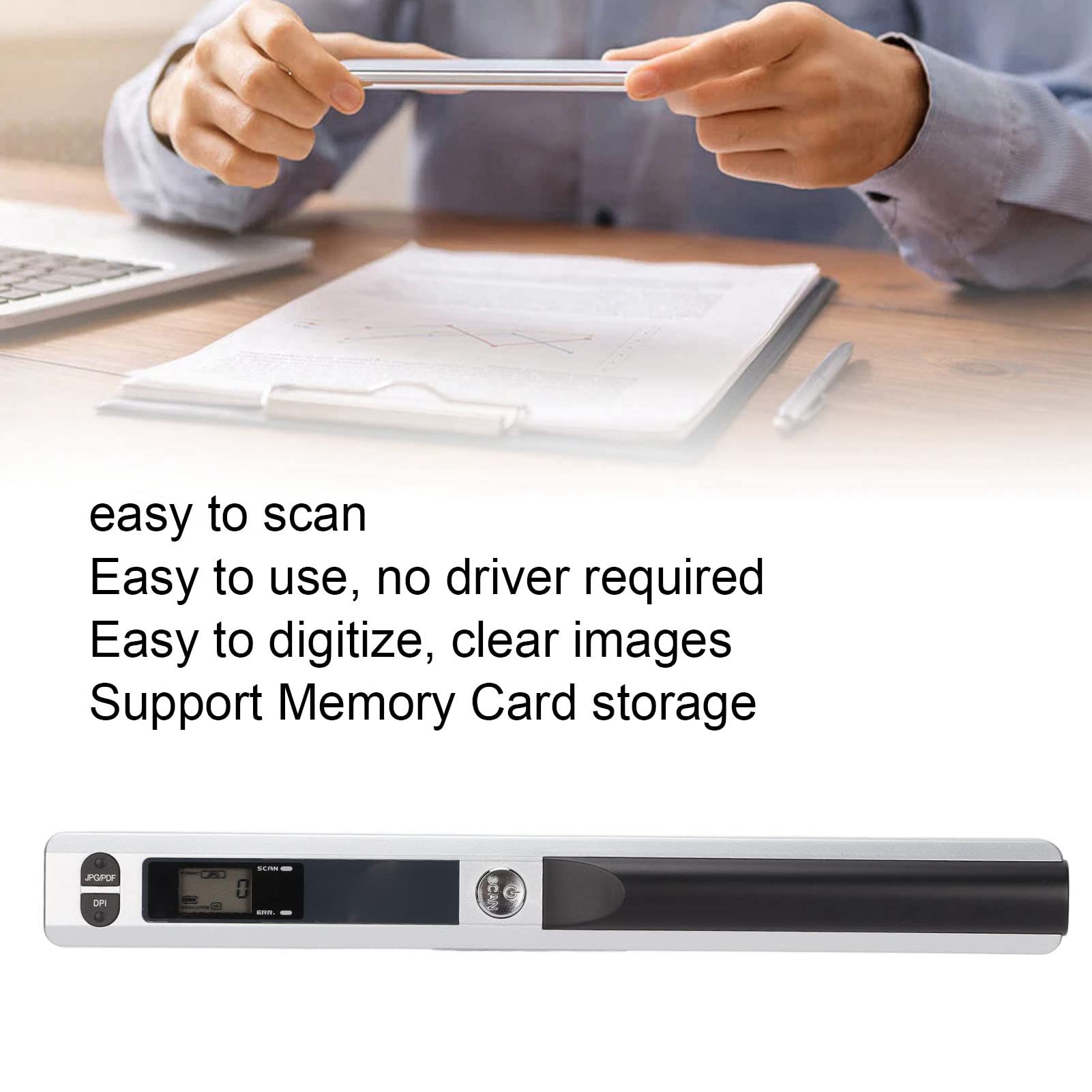 Portable Handheld Scanner - Compact & Lightweight Document & Photo Scanner with High-Resolution Imaging (Silver/Black) | Perfect for Office, Travel, Home Use & Digitizing Receipts
