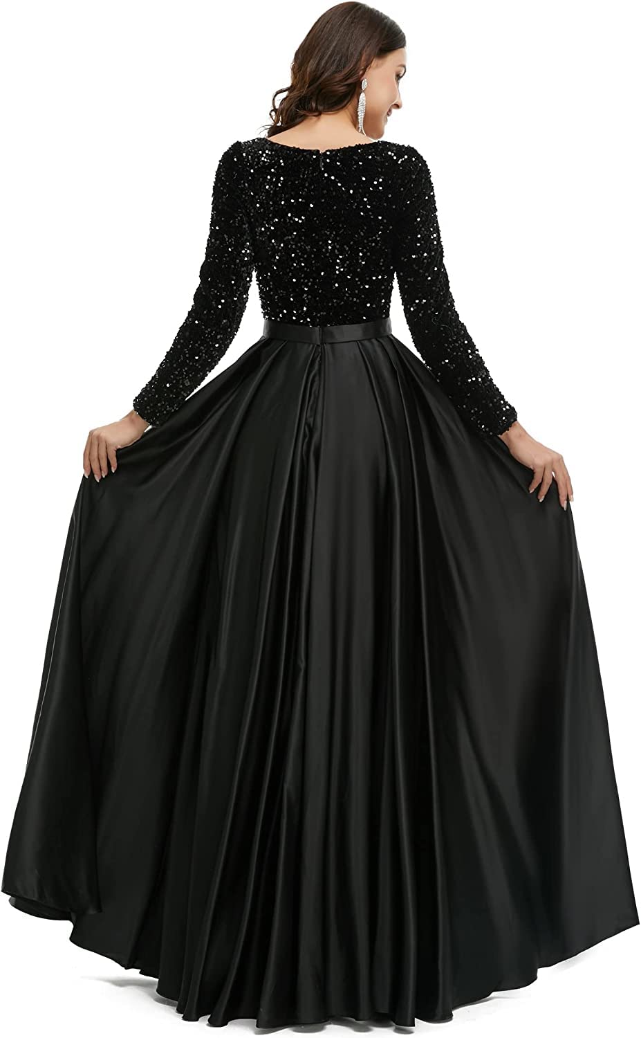Sparkling Women's V-Neck Sequin Long Sleeve Prom Dress - Elegant Mermaid Cocktail Gown with High Slit for Wedding, Evening Party, Homecoming, and Special Occasions