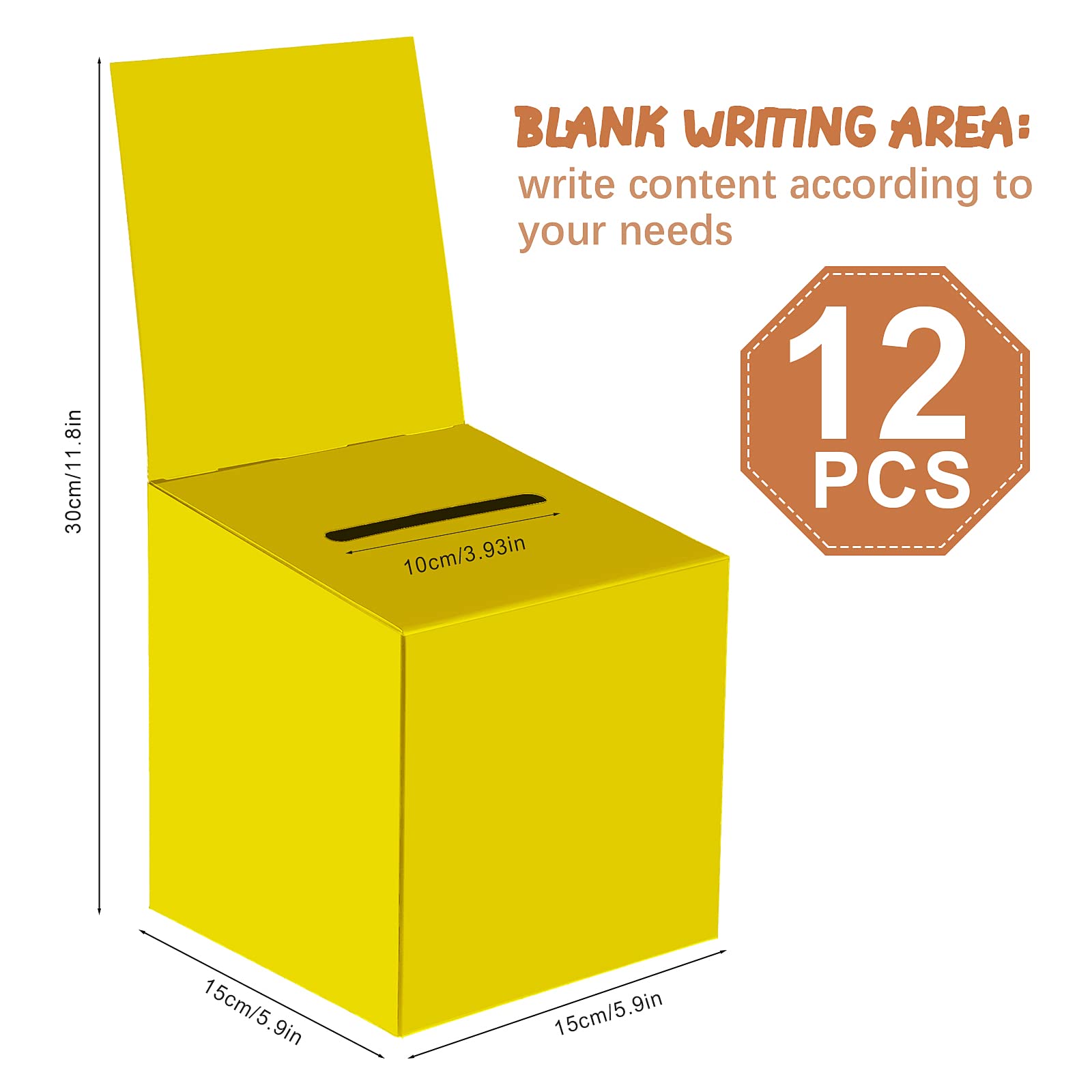12 Pcs Ballot Box Raffle Box Donation Box for Fundraising - 6x6x6 Inch Cardboard Box with Ticket Slot & Removable Header - Perfect for Charity Events, Voting Contests, Business Card Collection (Bright Colors) - Ideal for Schools, Churches, and Community Fundraisers