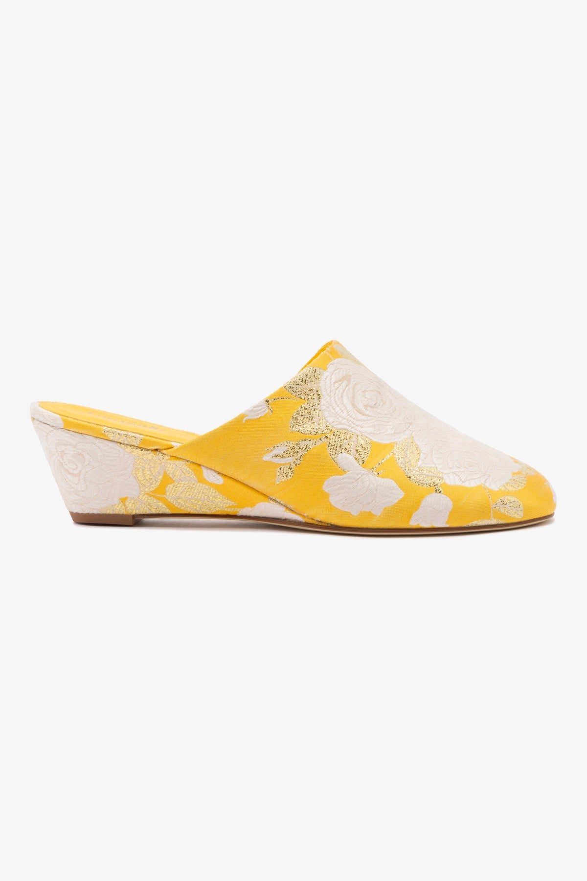 Larroudé x Markarian Venice Wedge Sandals - Yellow Floral Brocade Espadrille Heels for Women | Summer Weddings, Beach Vacations & Boho Outfits