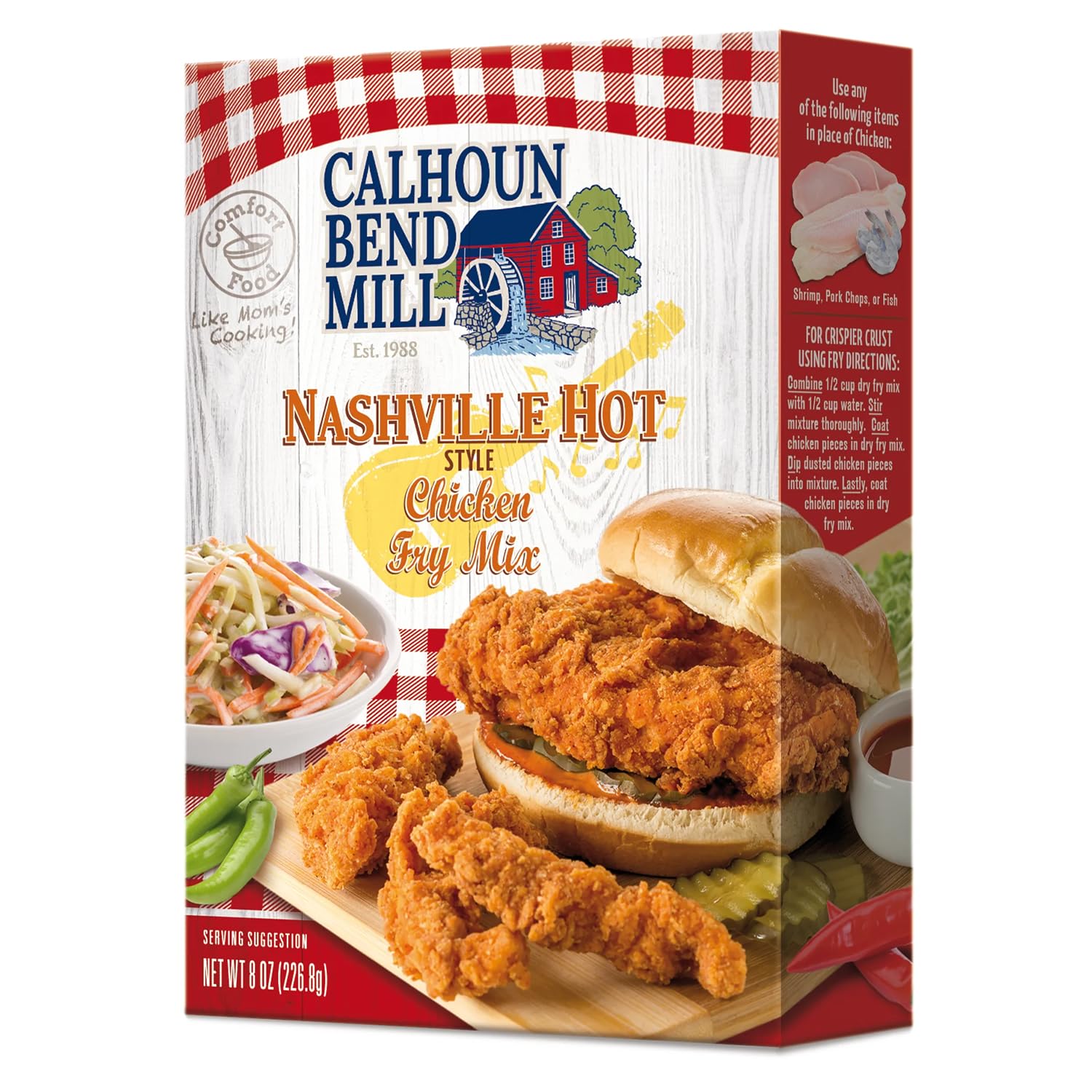 Calhoun Bend Mill Nashville Hot Style Crispy Fry Mix - Spicy Southern Seasoning for Hot Chicken Tenders, Wings & Sandwiches | Fiery Flavor | Perfect for Air Fryer, Deep Fryer & Oven Baking | 8 Oz (Pack of 1) | Great for Game Day, BBQs & Family Dinners