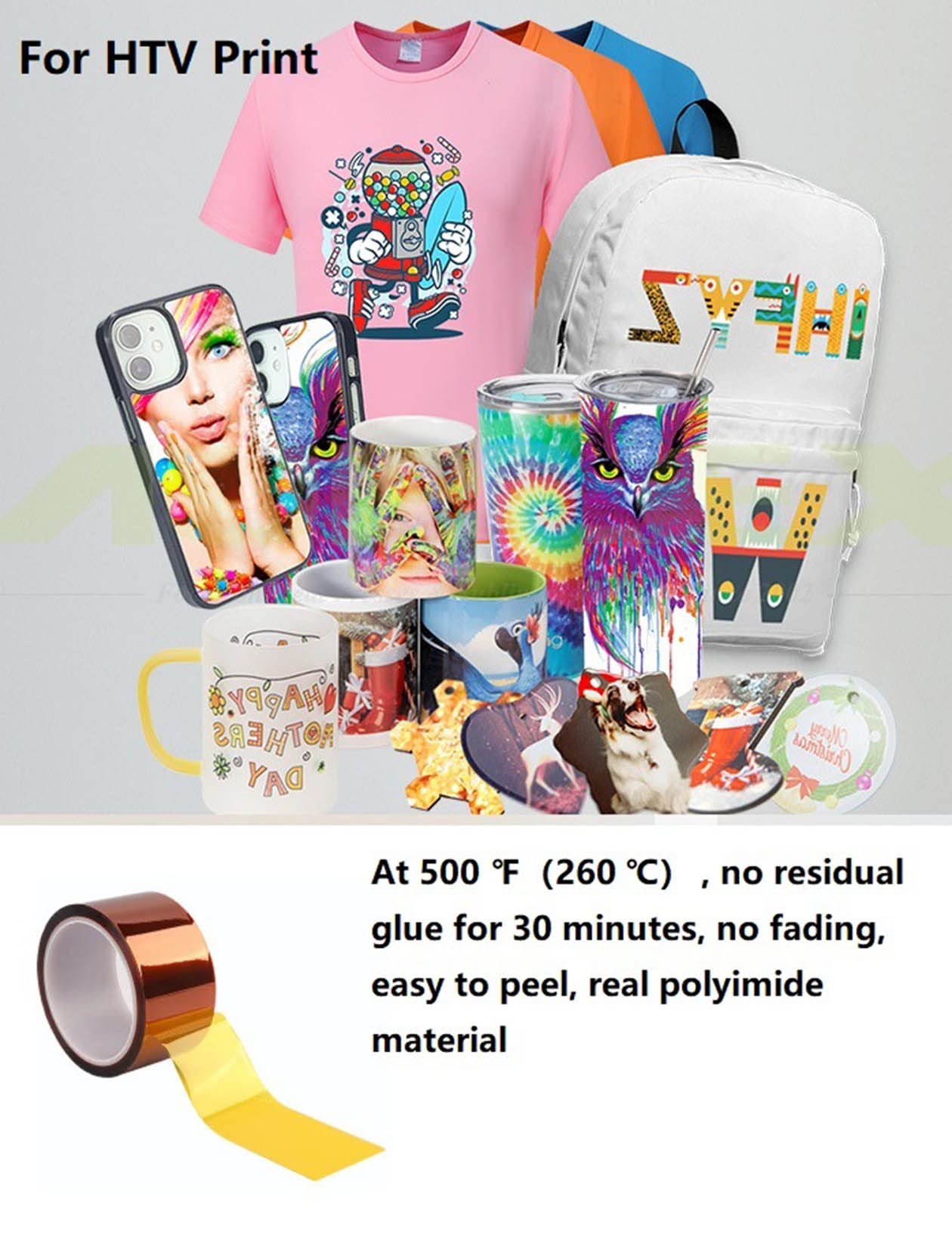 2 Rolls 3/4 Inch 19mm X 33m 108ft High Temperature Polyimide Heat Tape - Heat Resistant, No Residue Adhesive for Heat Transfer, Thermal Sublimation, Vinyl Press - Perfect for Electronics, Soldering, Circuit Boards & DIY Craft Projects