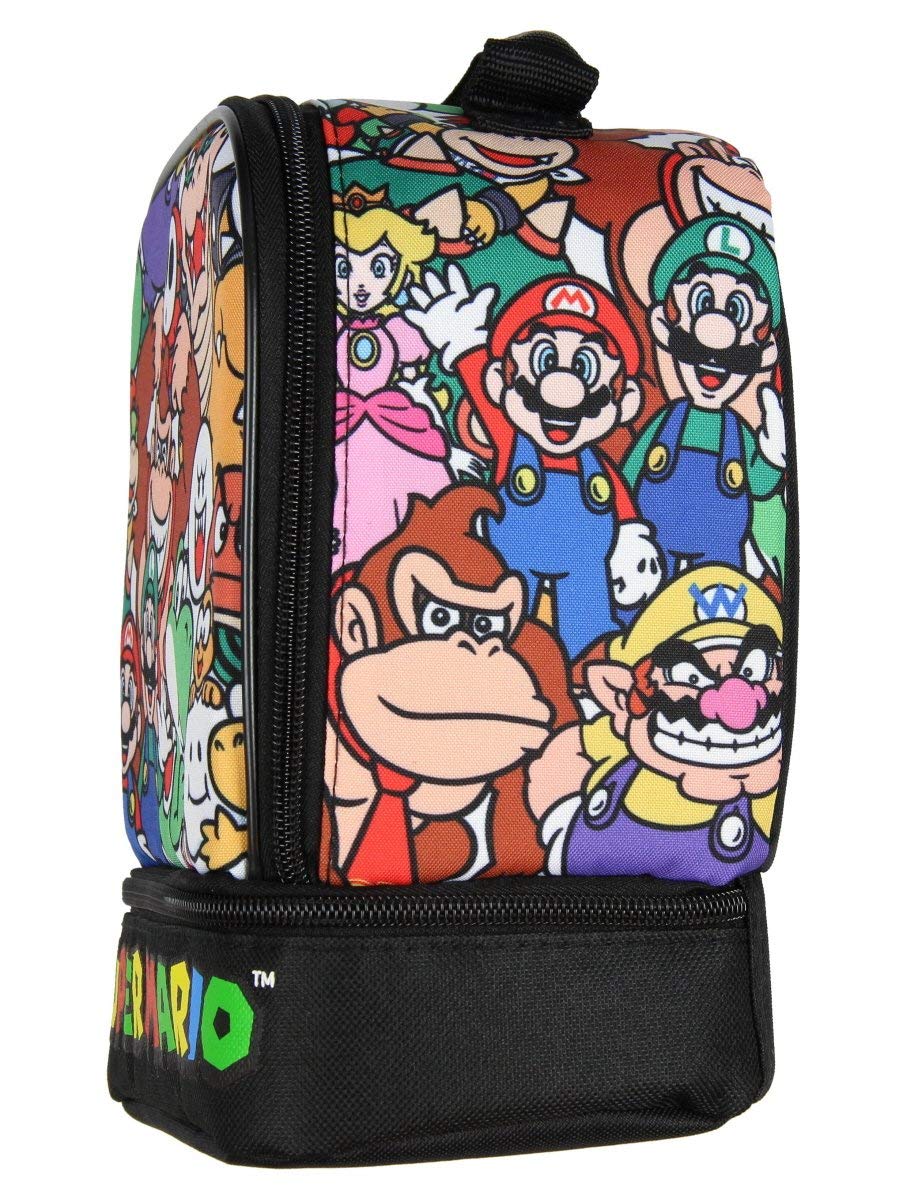 Super Mario Insulated Lunch Box with Dual Compartment - Soft Cooler Bag for Kids & Adults - Perfect for School, Work, Picnics & Outdoor Activities