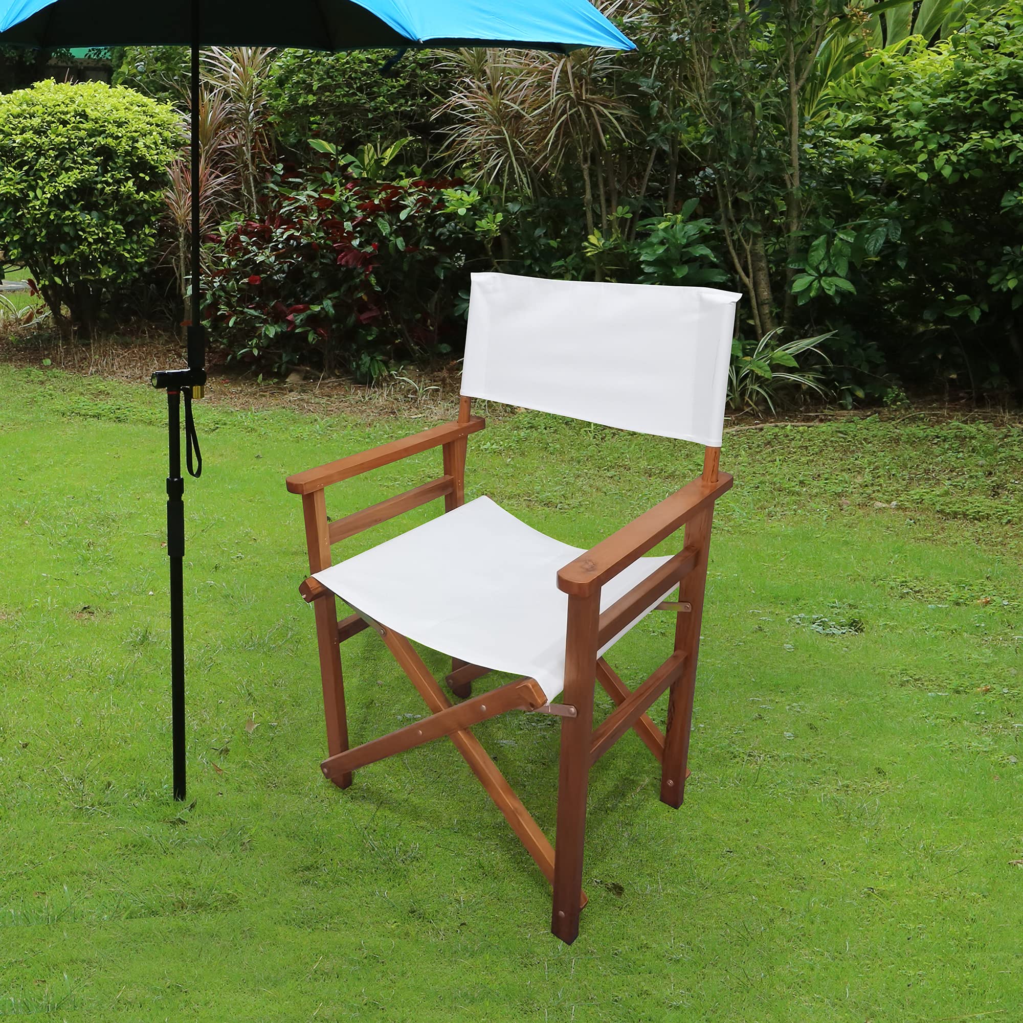 2Pcs Portable Folding Director Chairs - Wooden Frame & Canvas Seat - Lightweight Camping Chairs for Outdoor, Patio, Garden, Fishing & Indoor Use - Foldable Leisure Chairs for Picnics, Beach, Backyard & Events (White) - Fast US Delivery