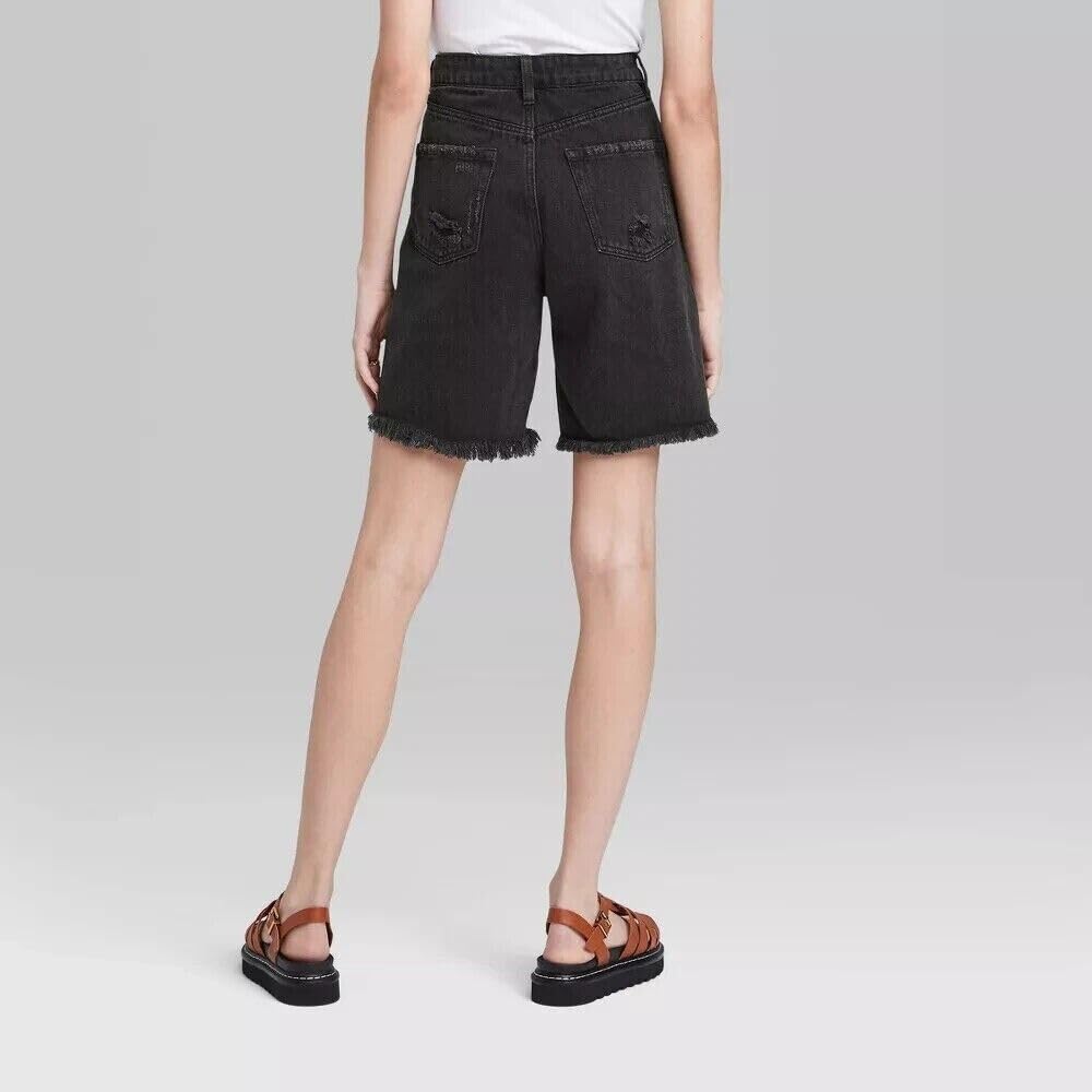 Women's High-Rise Wide Leg Bermuda Jean Shorts - Wild Fable Black Wash Size 6 | Comfortable Denim Shorts for Summer, Casual Outfits & Beach Wear
