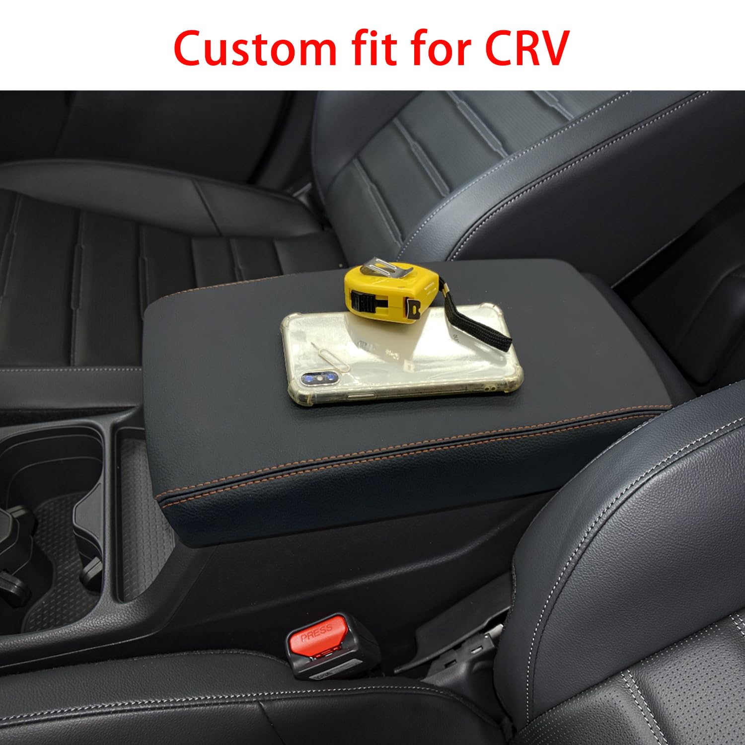 Premium Leather Center Console Armrest Cover for Honda CR-V 2023-2025 Models | CRV Accessories Armrest Box Protector with Orange Stitching | Durable Middle Console Pad for Comfort & Style | Perfect for Road Trips & Daily Commutes