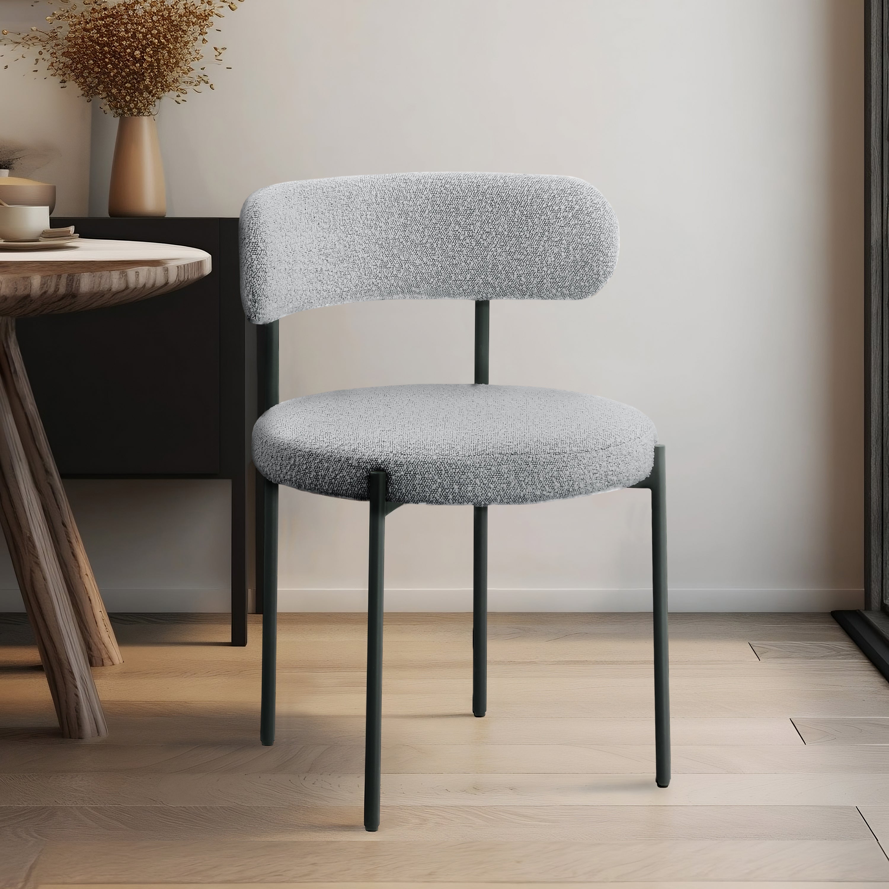 Luxury Boucle Fabric Dining Chair - Modern Upholstered Accent Chair for Dining Room, Living Room & Office - Soft & Comfortable Seat with Sturdy Metal Legs