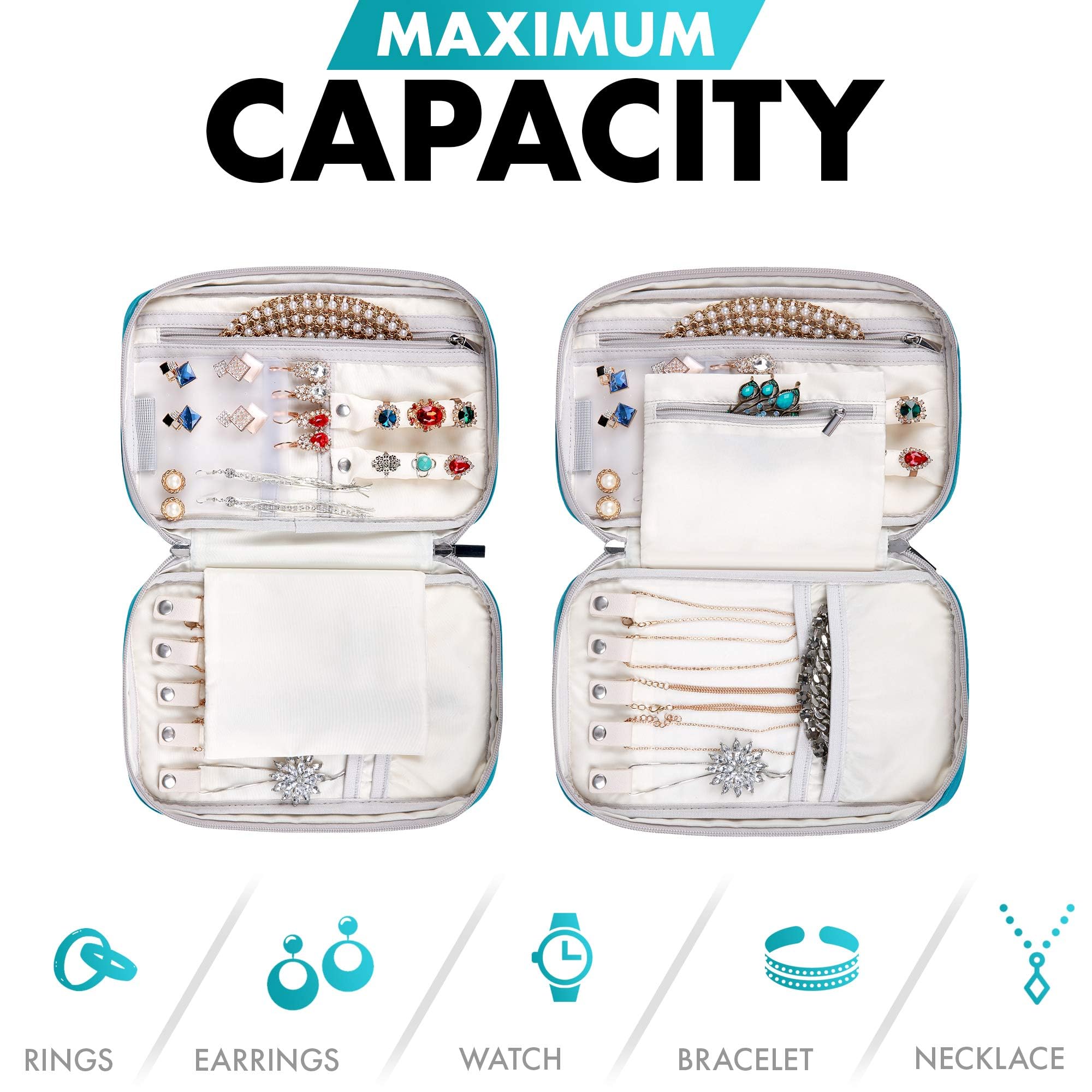 VASCO Travel Jewelry Organizer Roll - Portable Jewelry Case for Necklaces, Earrings, Rings & Bracelets - Compact Jewelry Storage Bag for Women - Perfect for Travel, Vacation & Daily Organization