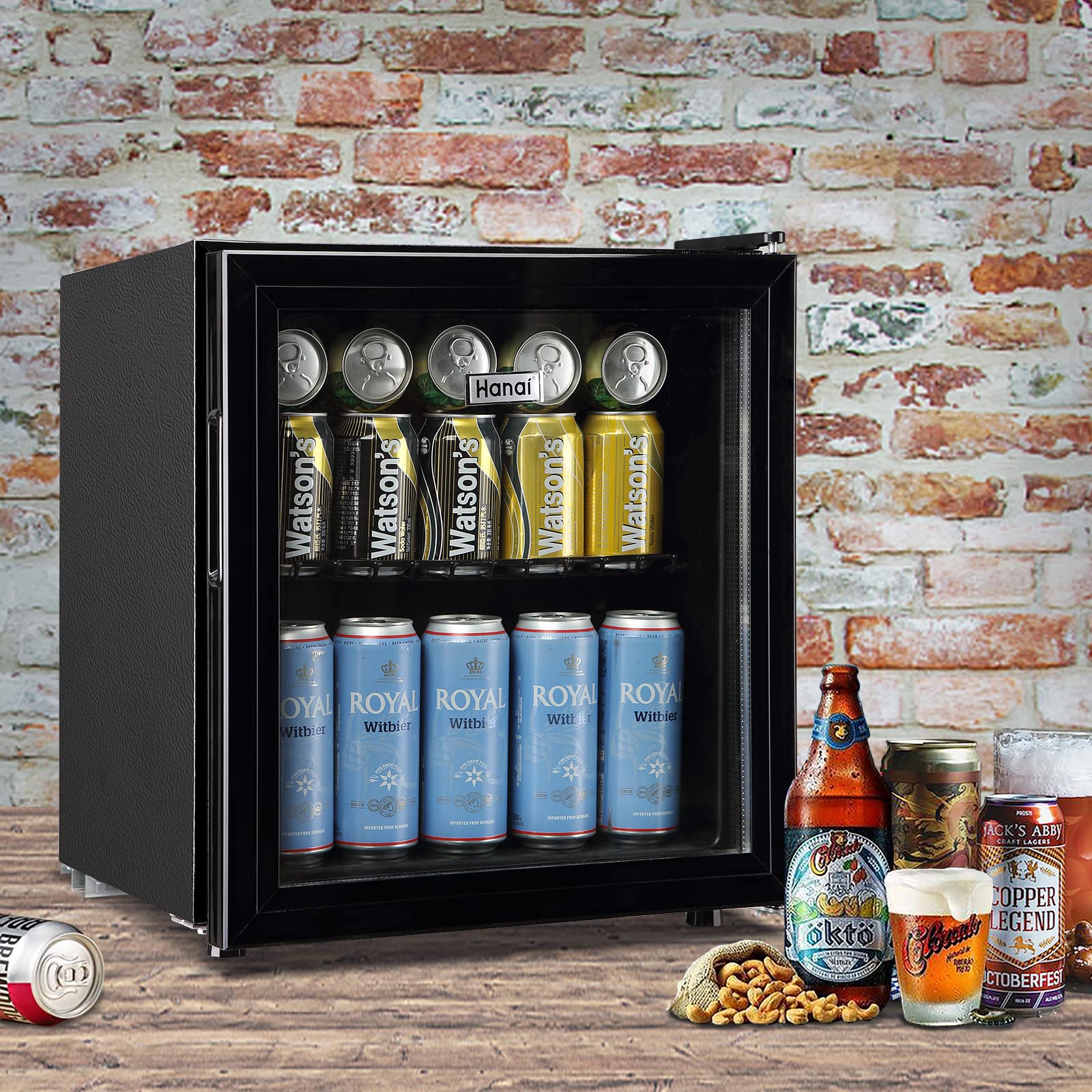 WANAI 60 Can Mini Fridge with Glass Door - Compact Beverage Cooler for Beer, Wine & Juice - Adjustable Shelves & LED Lighting - Perfect for Home, Office, Bar or Dorm Room - Energy Efficient Small Refrigerator for Drinks Storage