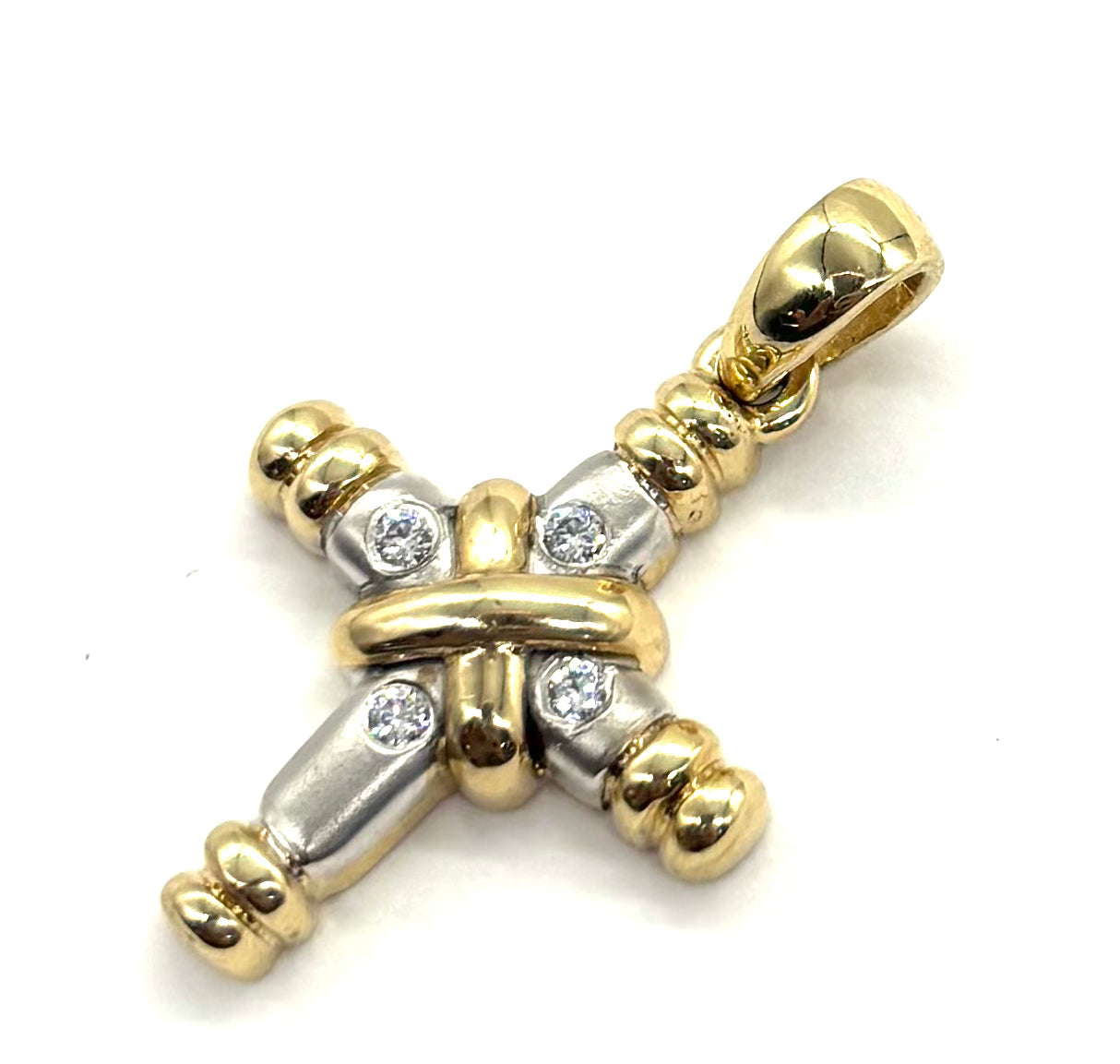 14K Two-Tone Gold Diamond Cross Pendant Necklace for Women - Elegant Religious Jewelry Gift for Baptism, Confirmation & Everyday Wear