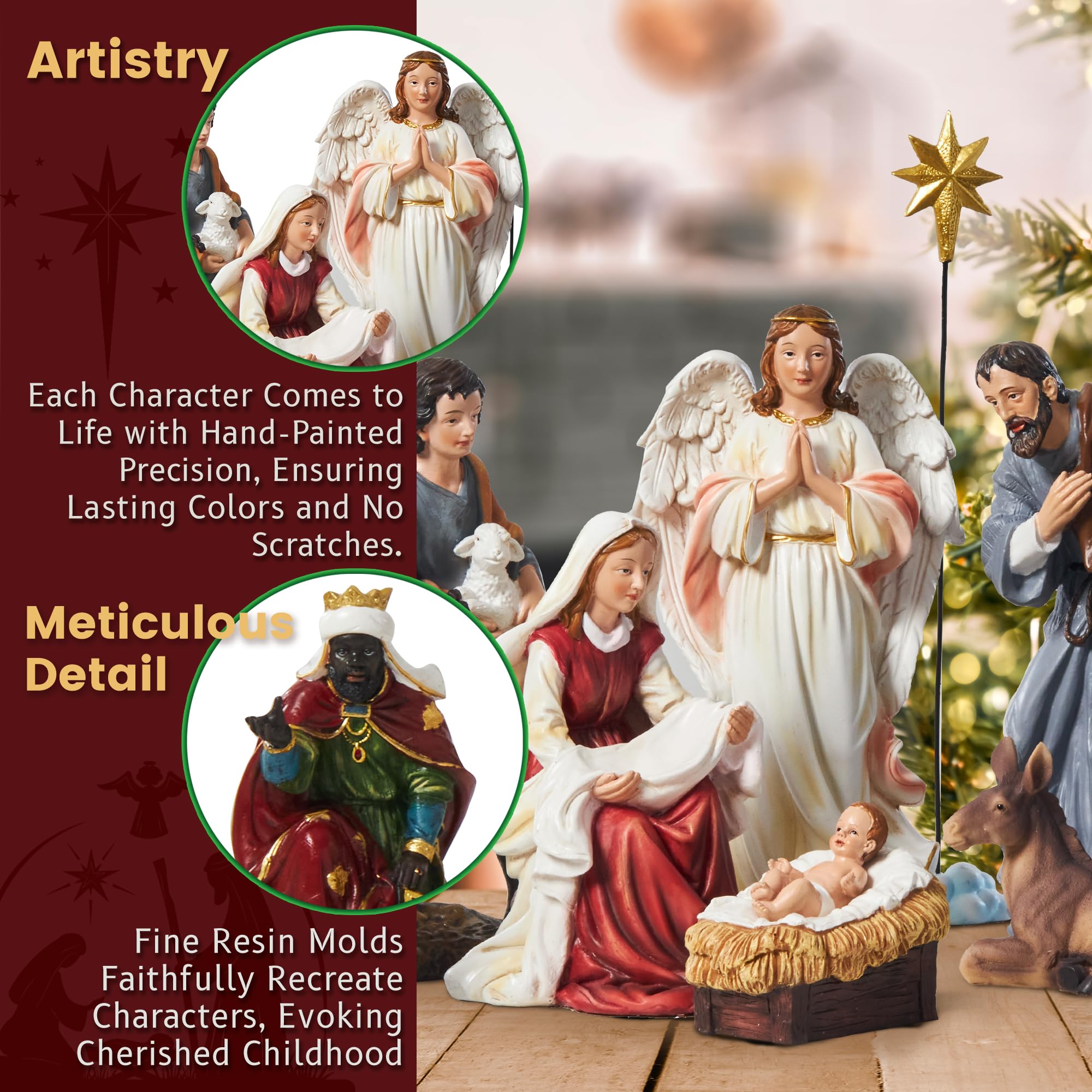 TOETOL 11.8 Inch Nativity Scene Set - 13 Piece Large Resin Christmas Figurines for Indoor Table Decor, Religious Holiday Ornaments & Gift Collection | Perfect for Christmas Home Decor, Church Displays & Holiday Centerpieces
