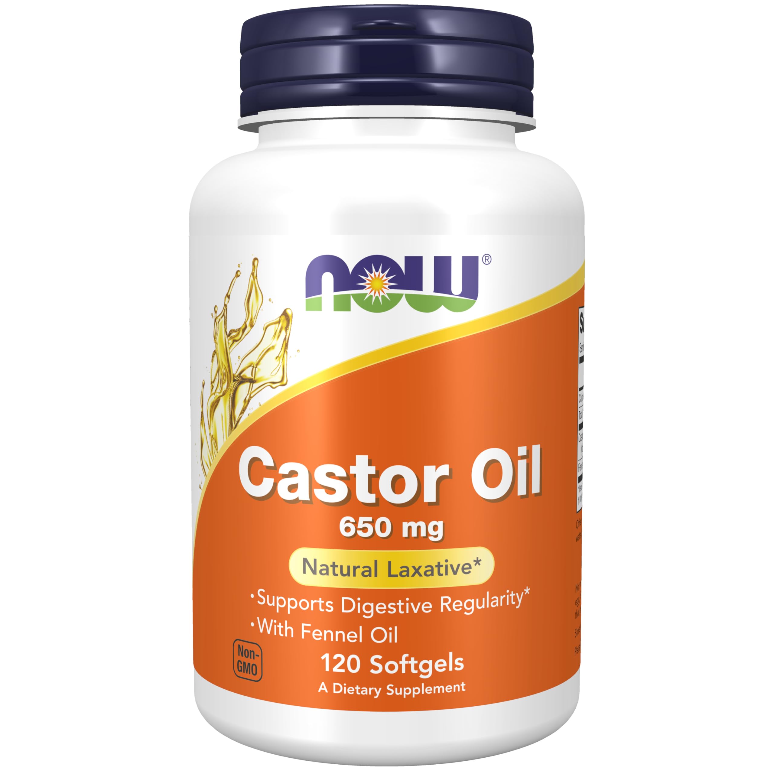 NOW Foods Castor Oil 650mg with Fennel Oil - Natural Laxative Supplement, 120 Softgels for Digestive Support & Constipation Relief - Perfect for Daily Wellness Routine & Detox