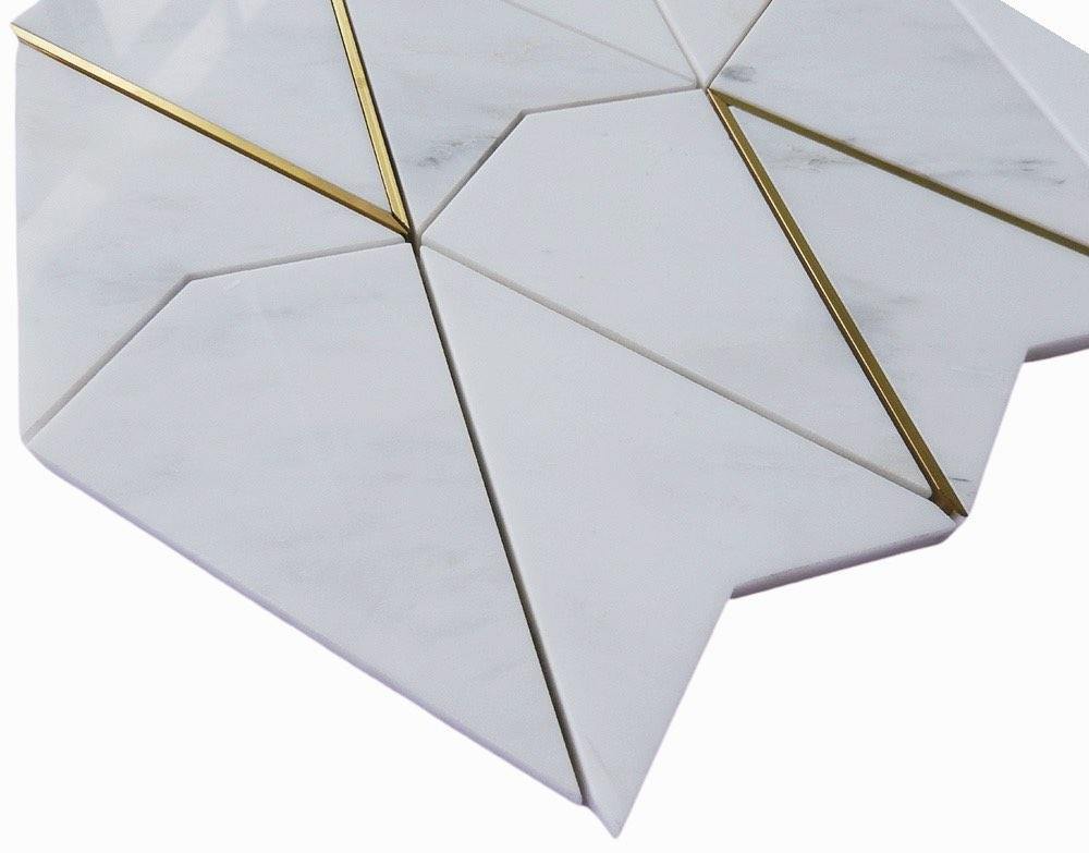 Premium Inlay Brass Gold Calacatta Marble Tile - Luxury Flooring & Wall Decor for Bathroom, Kitchen & Living Room