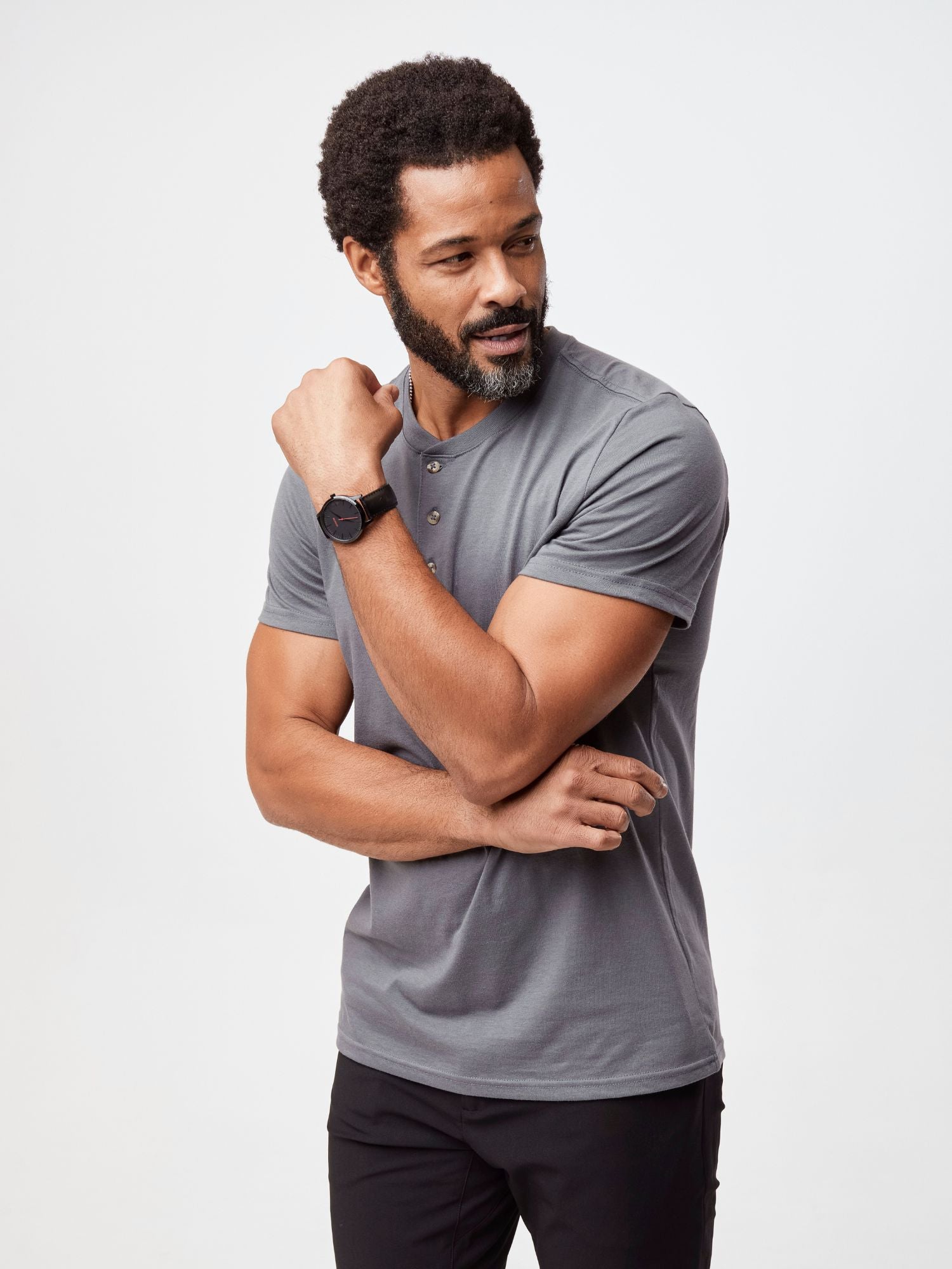 Premium Slate Short Sleeve Henley Shirt for Men - Comfortable Casual Wear for Everyday Outings, Date Nights & Weekend Adventures