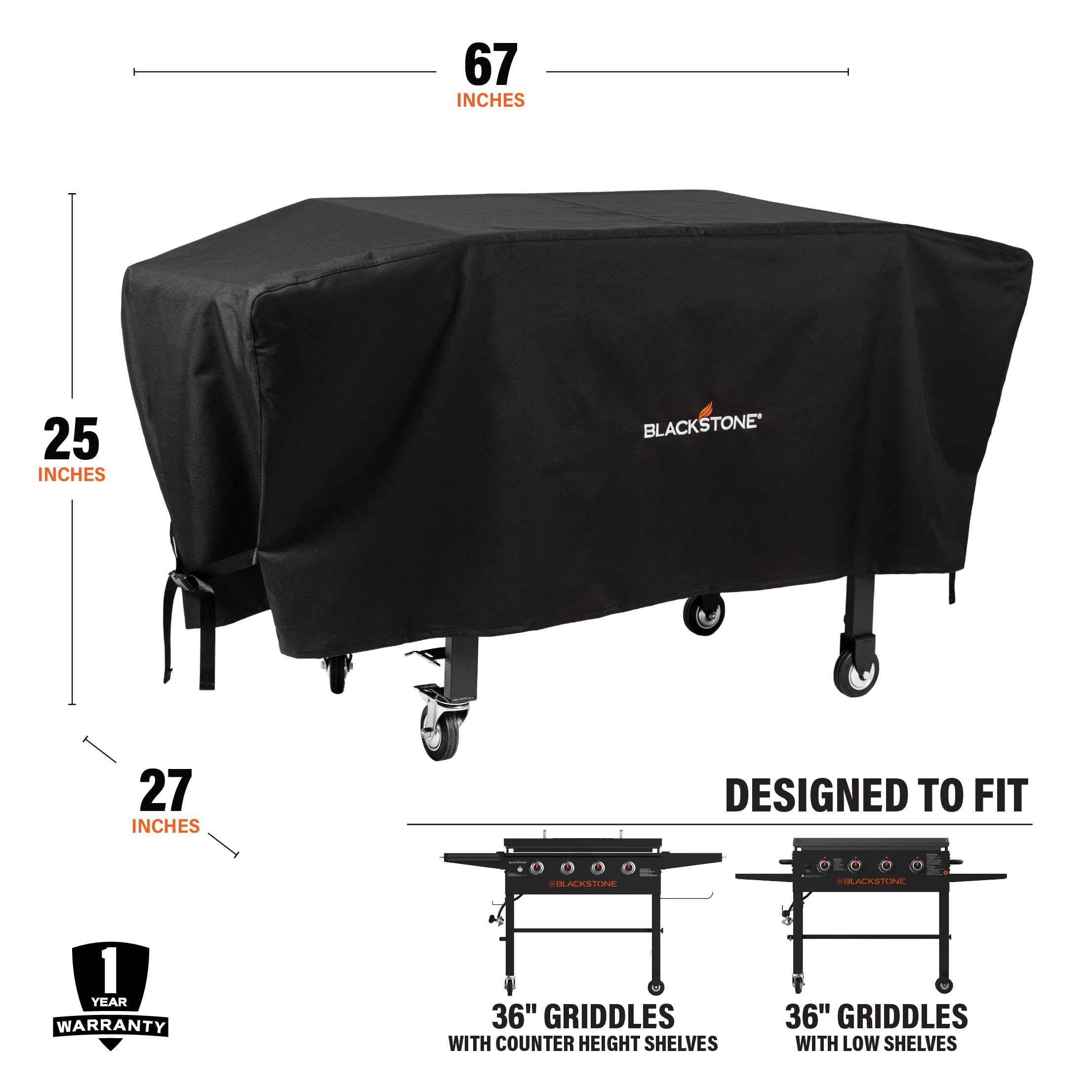 Blackstone 1528 36-Inch Heavy Duty Waterproof Gas Grill Cover - 600D Polyester Protective Cover for Griddle Cooking Station | Outdoor BBQ, Patio, Backyard, Camping & Tailgating Use