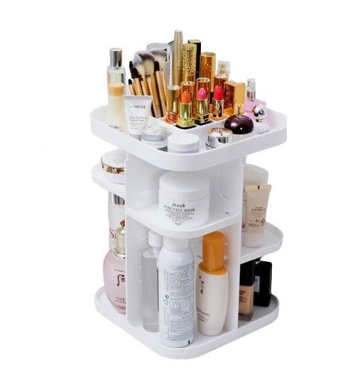 360° Rotating Large Capacity Makeup Organizer with Mirror - Cosmetic Storage for Bedroom, Bathroom & Vanity | Perfect for Organizing Lipsticks, Brushes & Skincare Products (White)