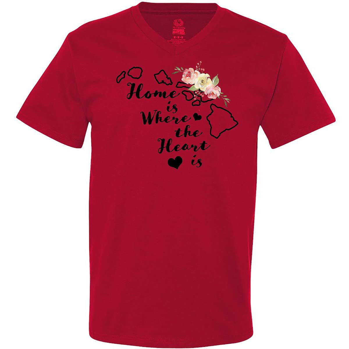 Inktastic Hawaii Home is Where The Heart is Watercolor Print Men's V-Neck T-Shirt - Soft Cotton Casual Tee for Beach Vacation, Summer Outfits & Gifts