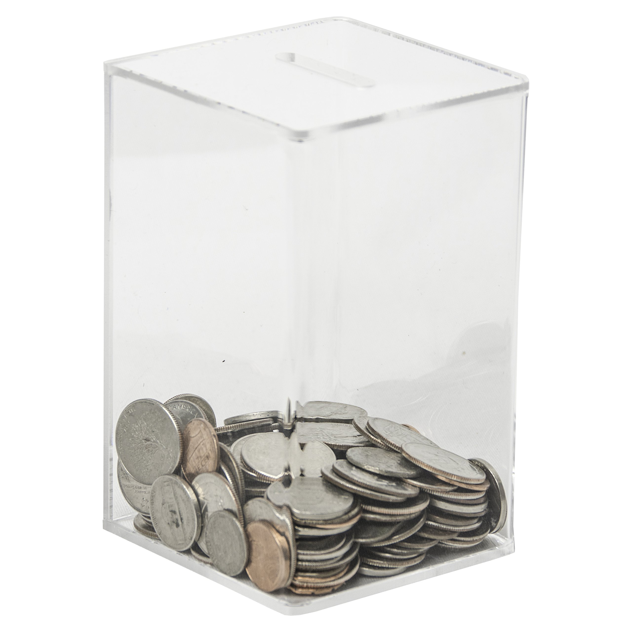 Clear-Ad Acrylic Locking Coin Box 5x3x5 Inches - Secure Money Collection Box with Slot - CBL-535 (Pack of 28) - Ideal for Retail Stores, Vending Machines & Charity Donations