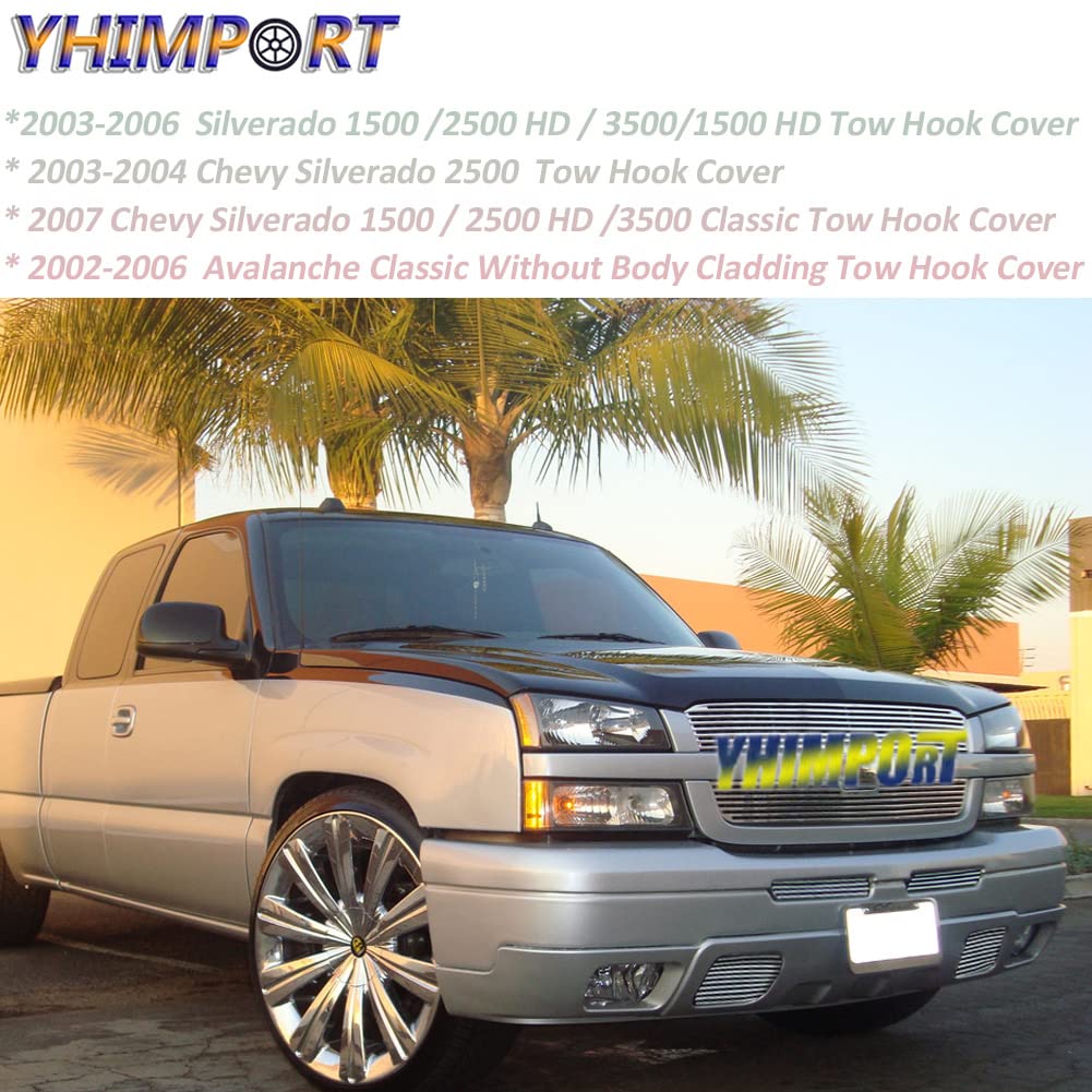Polished Chrome Front Grill & Billet Insert Combo for 2003-2006 Chevy Silverado 1500/2500 - Top Bumper & Tow Hook Upgrade (4pc) - Perfect for Off-Road & Truck Customization