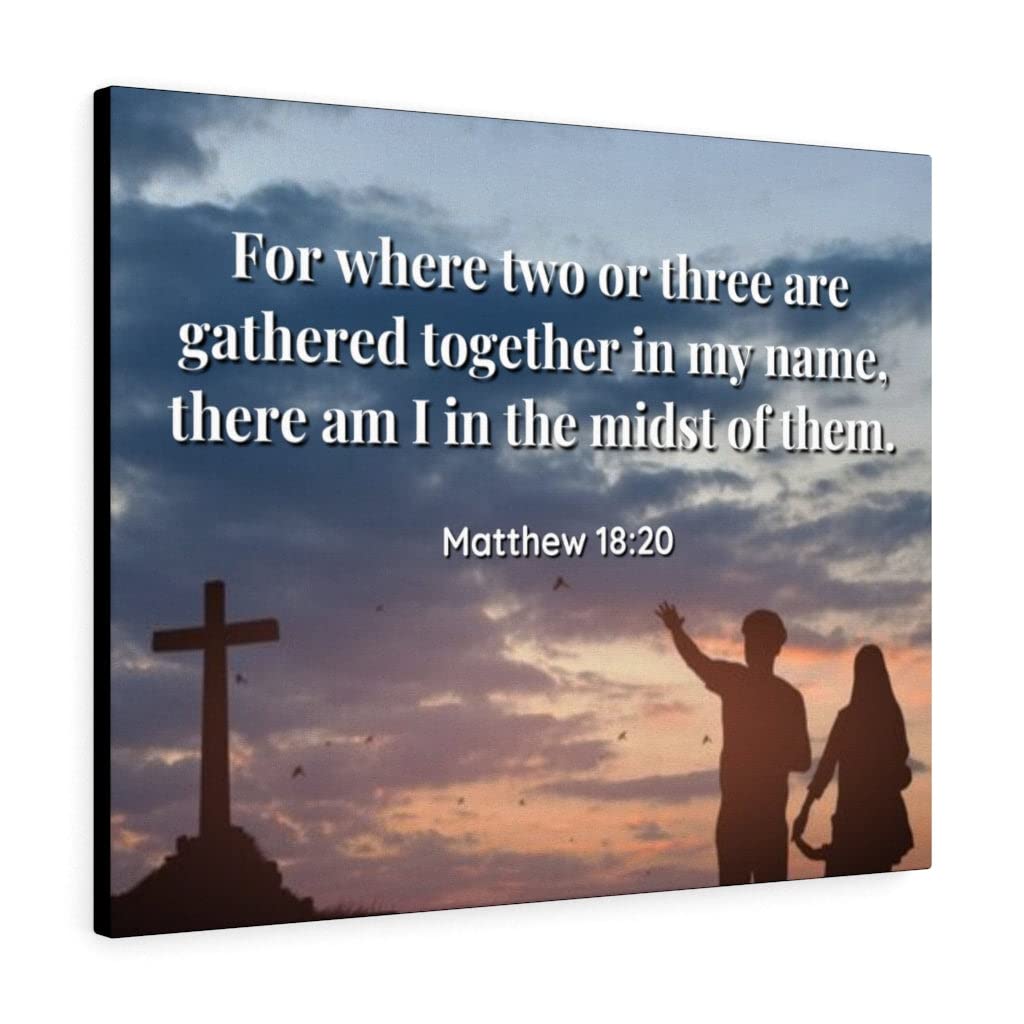 Christian Wall Art with Bible Verse - Matthew 18:20 Scripture Print for Home Decor | Ready to Hang Inspirational Gift for Weddings, Church & Christian Family