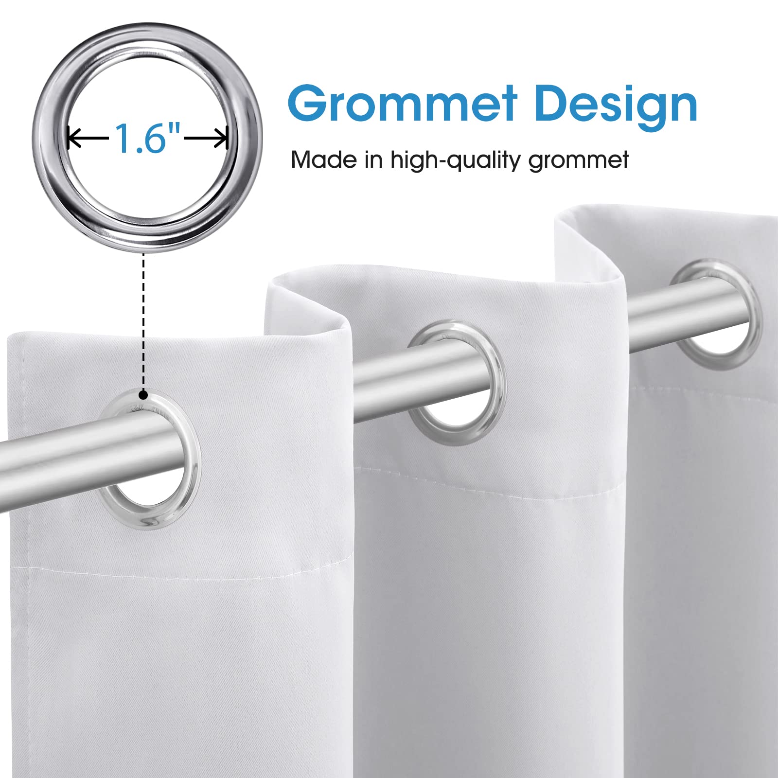 HomeIdeas Greyish White Blackout Curtains - 52x96 Inch Thermal Insulated Room Darkening Drapes with Grommets, 2 Panels Set for Bedroom & Living Room - Soundproof Window Treatments for Better Sleep & Energy Efficiency