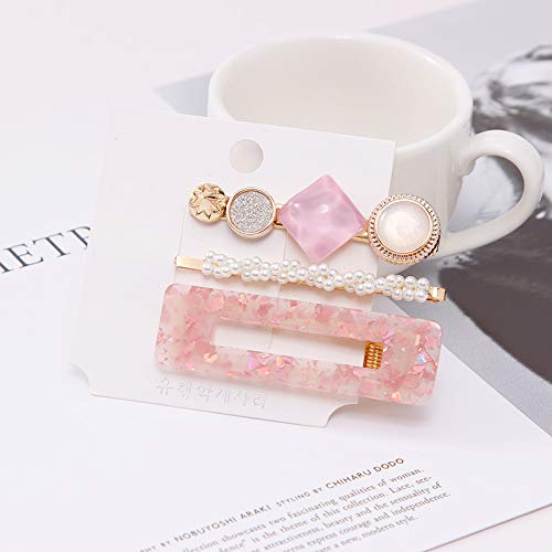 NGEL Acrylic Hair Clips for Women - Pearl & Metal Hair Pins Set, Fashion Hair Accessories for Girls (Pink) - Perfect for Parties, Weddings & Everyday Styling