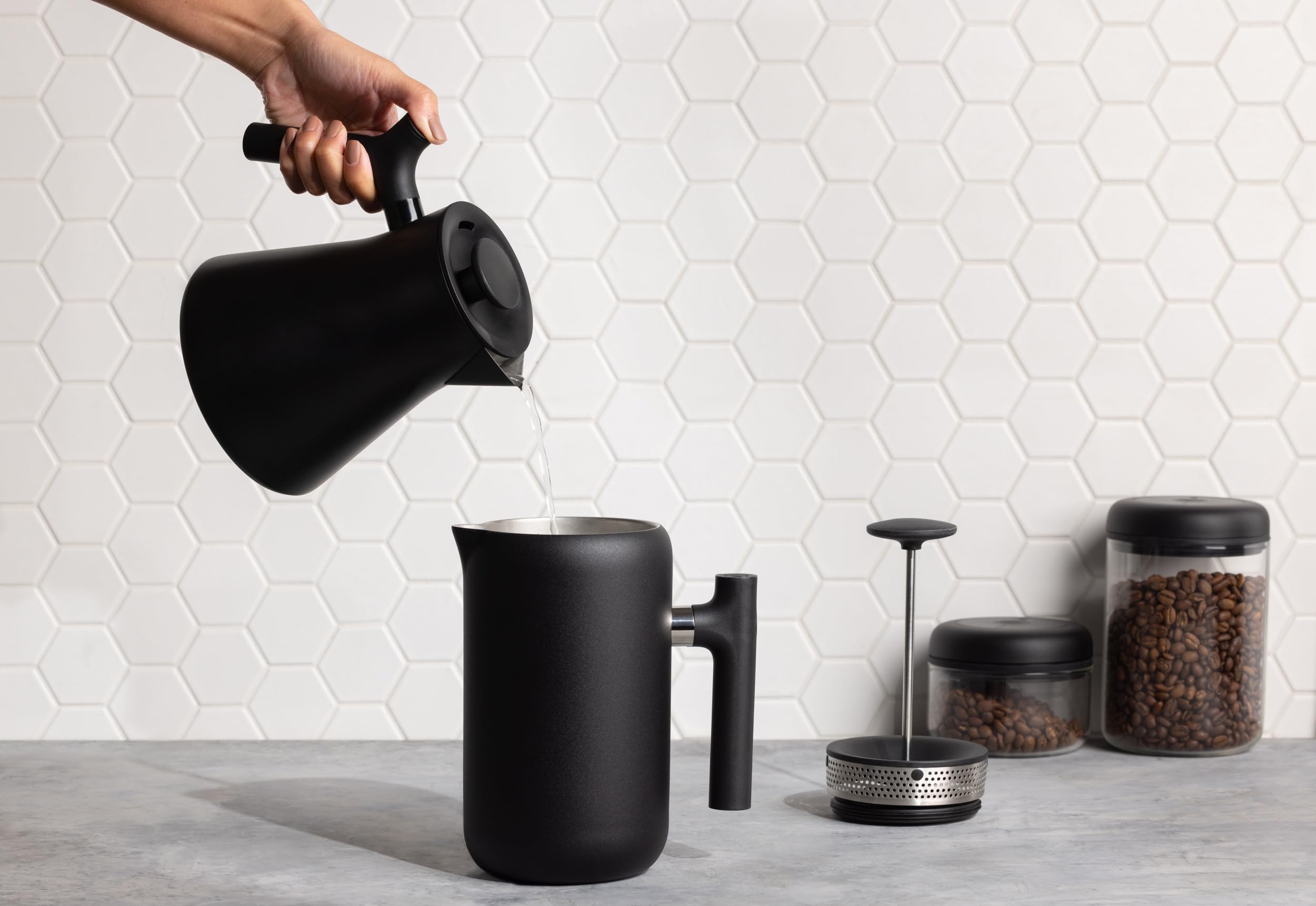 Fellow Corvo EKG Electric Gooseneck Kettle - 0.9L Fast Heating Temperature Control Kettle with Built-In Timer for Pour Over Coffee, Tea & Matcha - Matte Black with Walnut Handle - Perfect for Home Baristas & Tea Enthusiasts