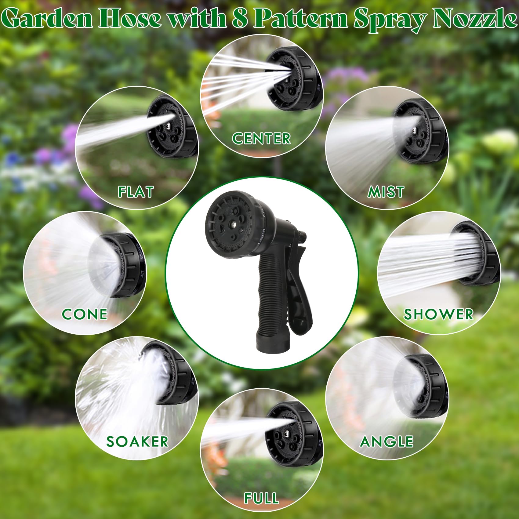 Flantor 25ft Non-Expandable Garden Hose with 8-Pattern Spray Nozzle - Lightweight, Durable, Leak-Proof & Kink-Free Water Hose for Lawn Care, Gardening, and Outdoor Cleaning