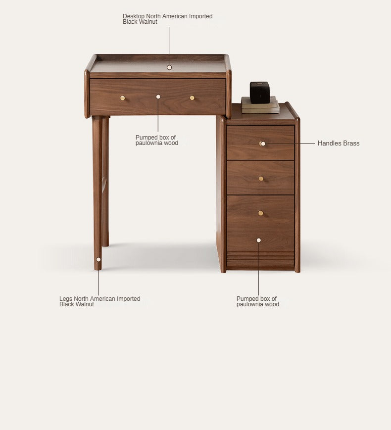 Premium Black Walnut Solid Wood Dressing Table with Cabinet - Elegant Vanity Desk for Bedroom, Makeup Station & Home Decor