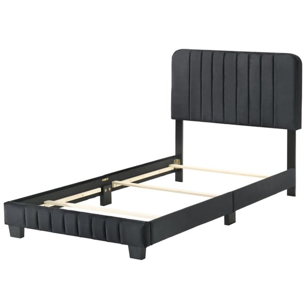 Glory Furniture Lodi Velvet Upholstered Twin Bed Frame - Black Velvet Upholstered Platform Bed for Kids, Teens & Guest Rooms | Modern & Luxurious Bedroom Furniture for Small Spaces