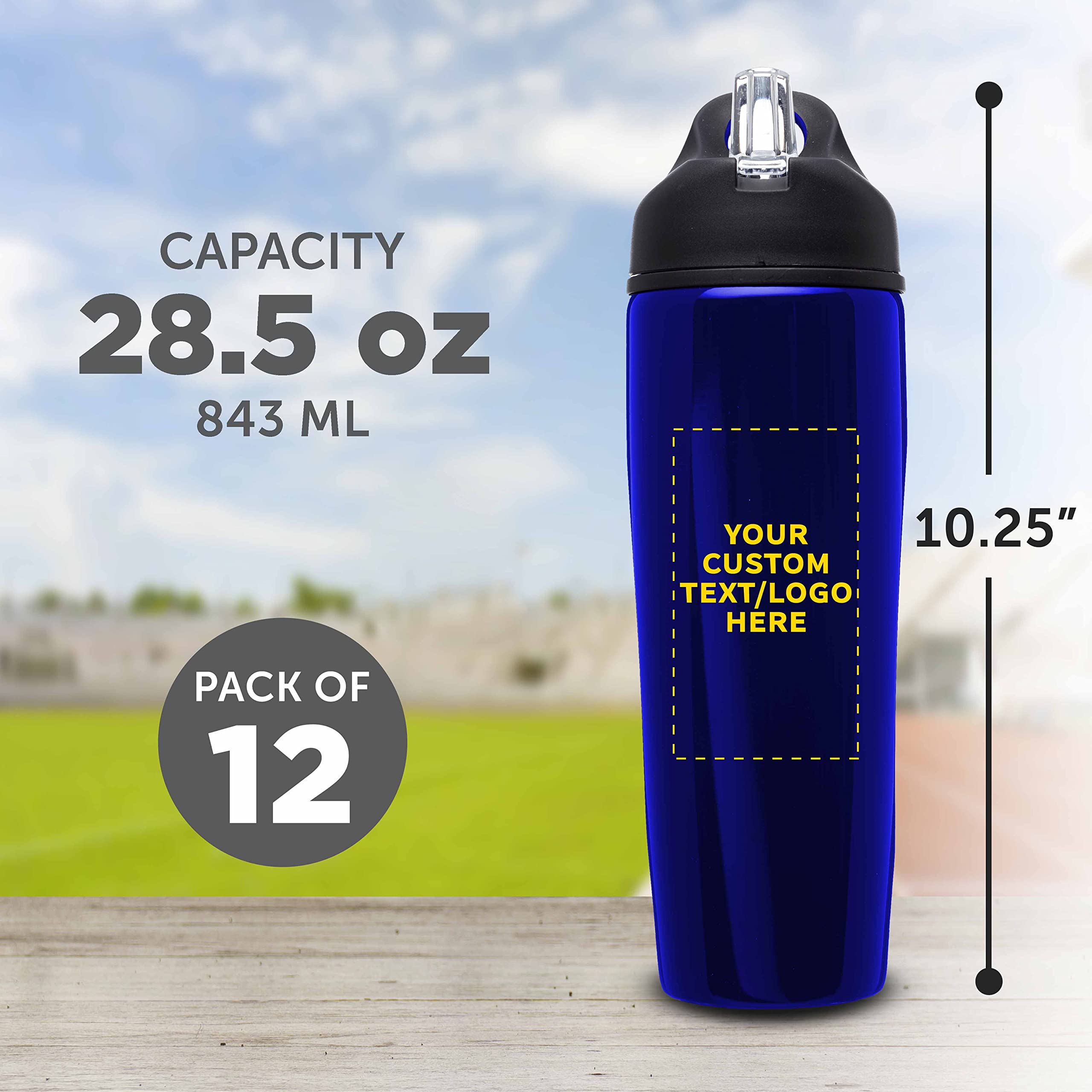 Custom Stainless Steel Water Bottles 12 Pack - 28.5oz Personalized Metal Sports Bottles with Flip Top Lid, Leak Proof, Easy Carry Handle (Blue) - Ideal for Gym, Hiking, Office & Outdoor Activities