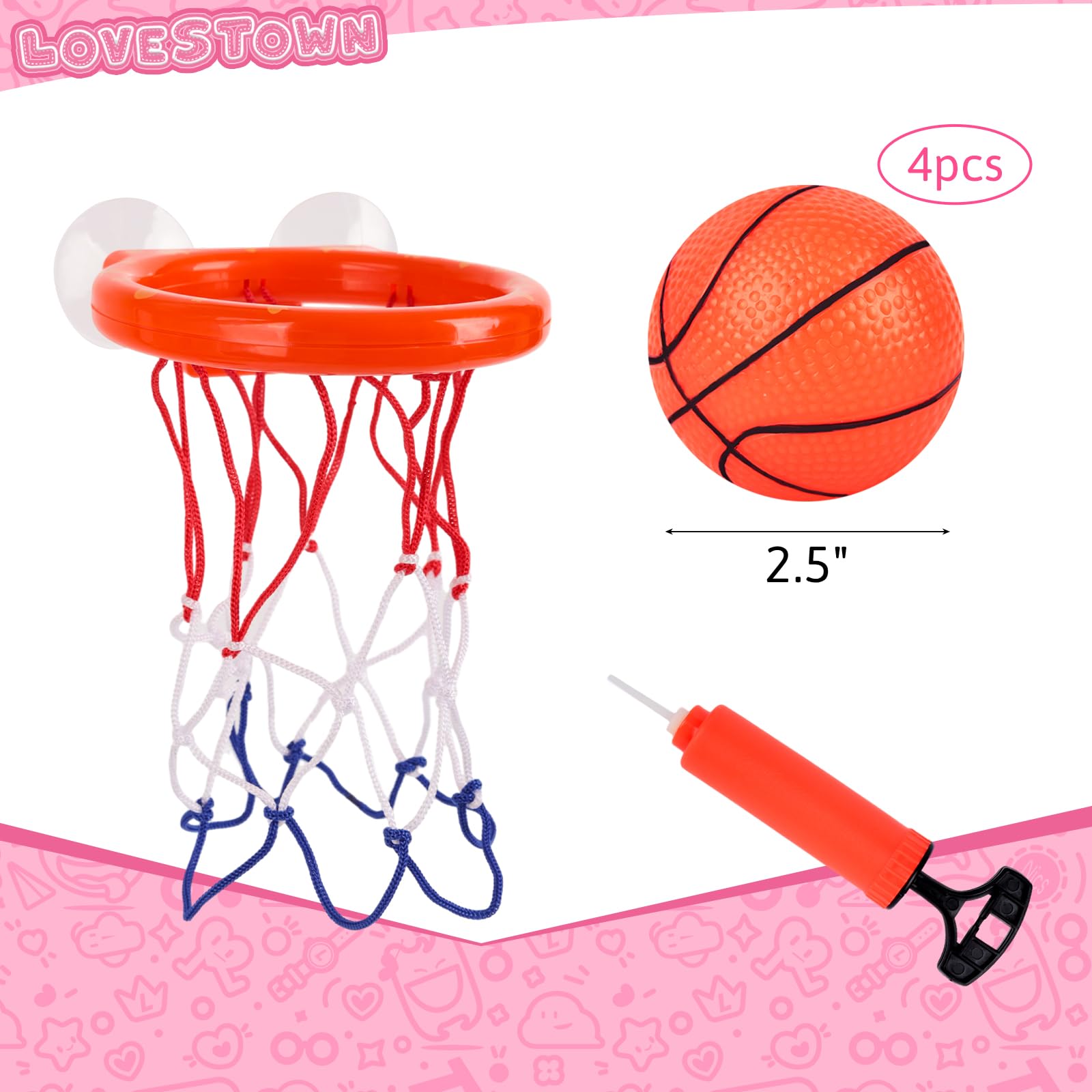 LovesTown Kids Bath Toys - Bathtub Basketball Hoop Set for Toddlers & Children, Fun Shower Shooting Game for Bathtime Play - Perfect for Indoor & Outdoor Water Activities, Pool Parties, and Backyard Fun