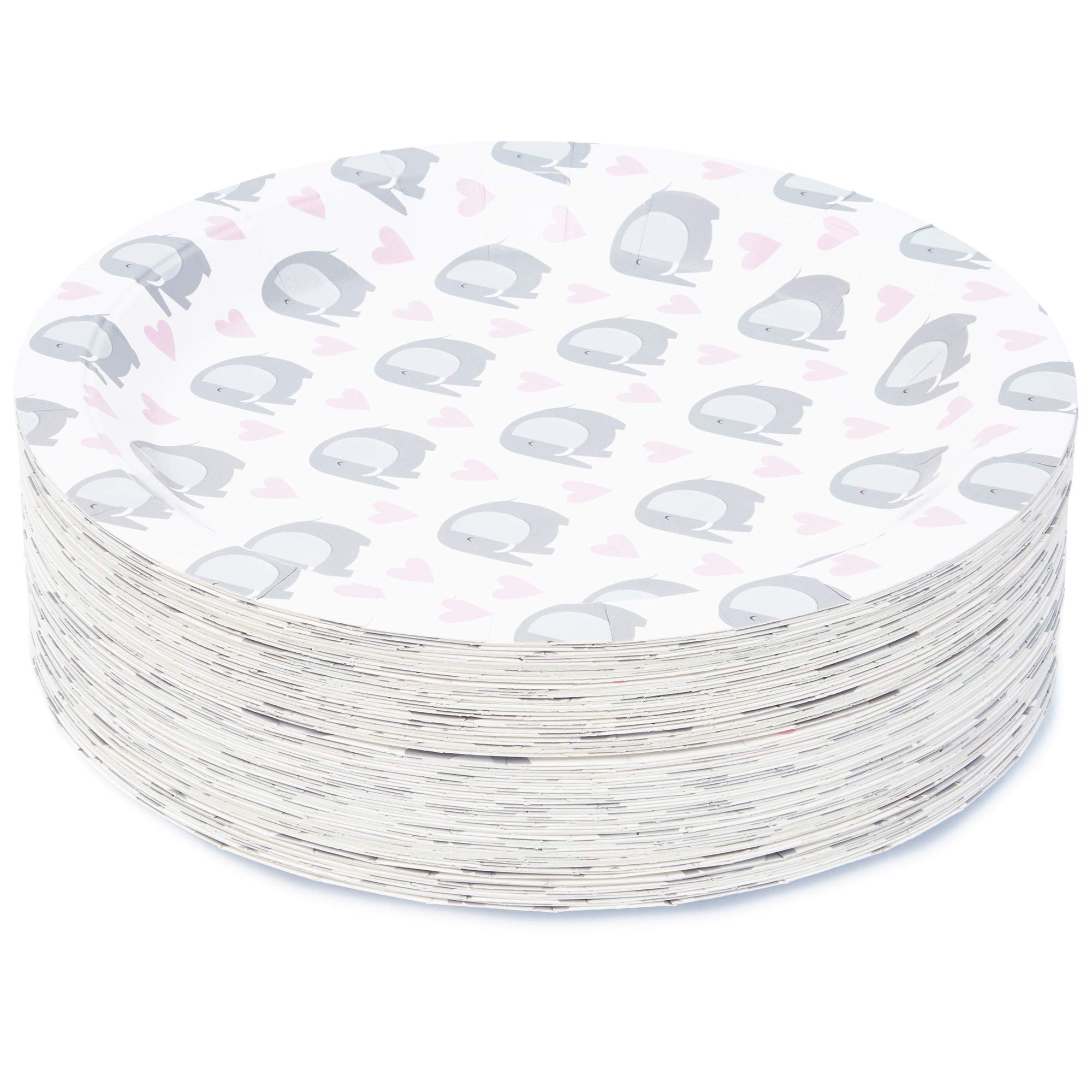 Sparkle and Bash Elephant Baby Shower Party Plates - 9 Inch Pink Disposable Plates (80 Pack) - Perfect for Baby Showers, Birthday Parties, and Gender Reveals