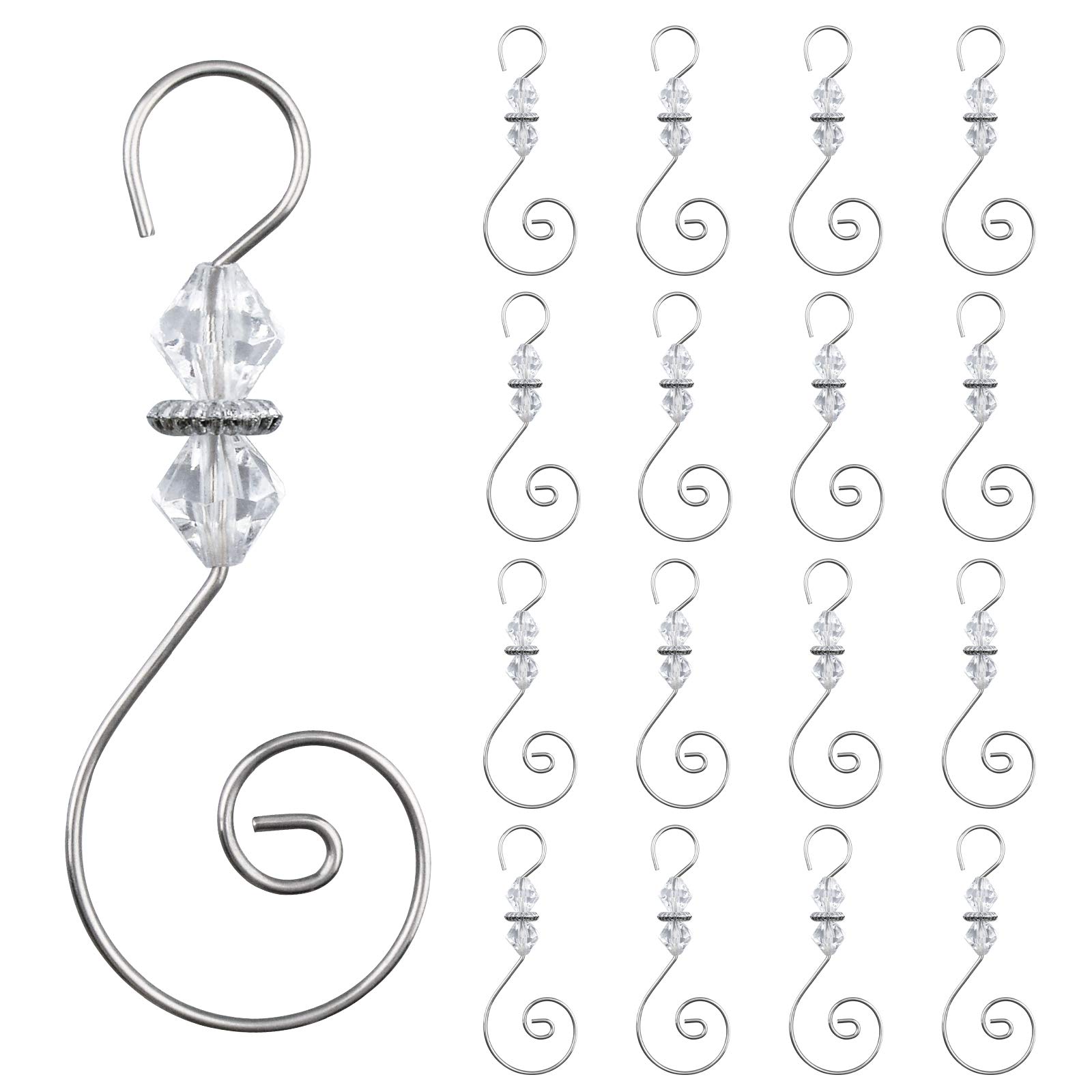 INCREWAY 30PCS Silver S-Shaped Ornament Hooks with Crystal Beads for Christmas Tree Decor