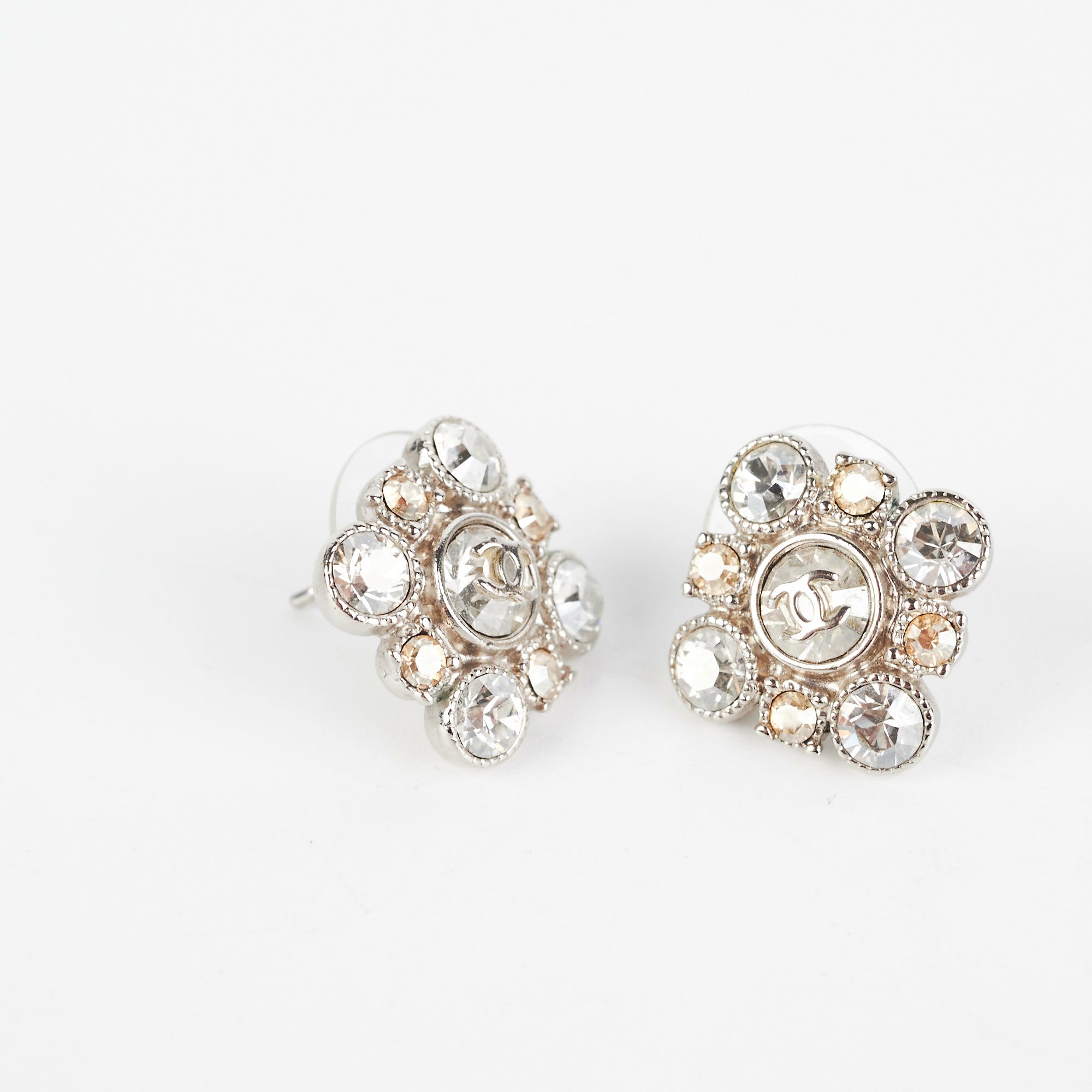 Chanel Rhinestone Logo Earrings - Luxury Costume Jewelry for Women - Perfect for Parties, Weddings & Special Occasions