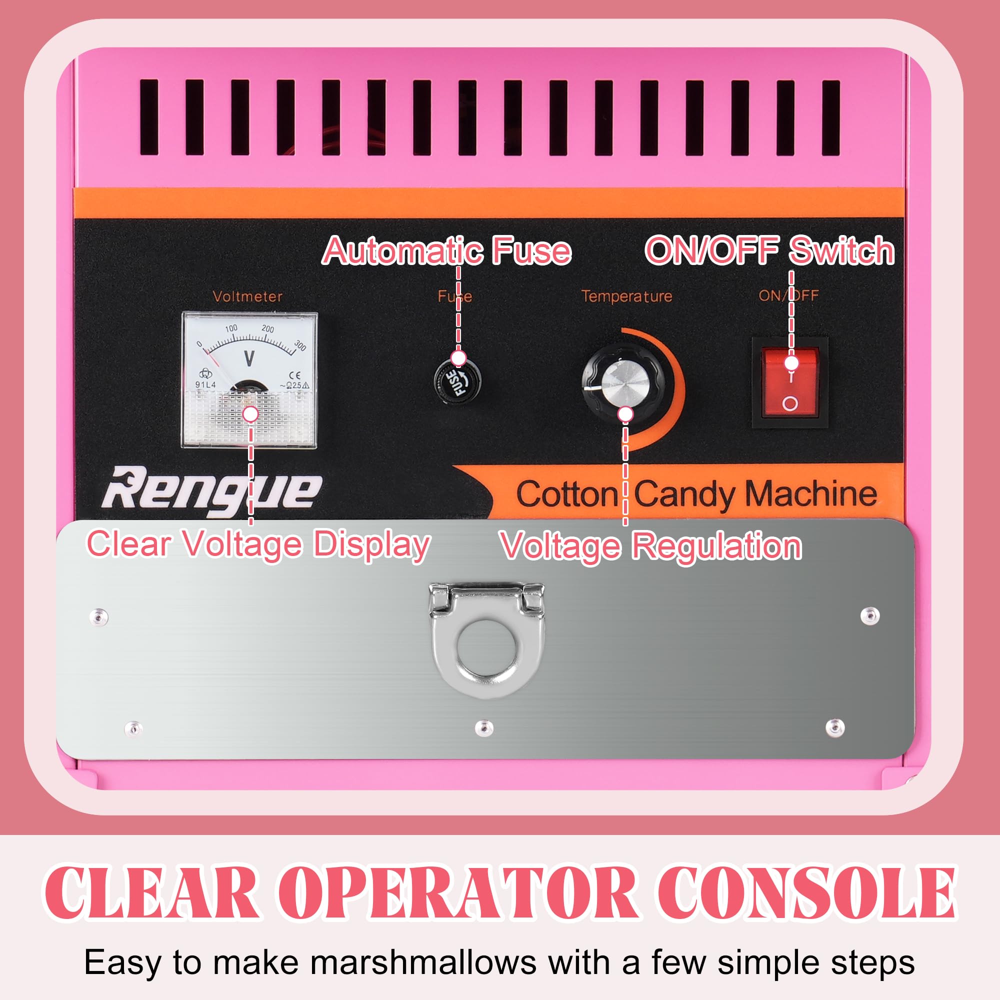 Commercial Electric Cotton Candy Machine 1000W - Pink Stainless Steel Floss Maker with Sugar Scoop & Drawer for Home, Parties, Carnivals, Kids Birthday, Events - Perfect for Family Gatherings & Festive Celebrations