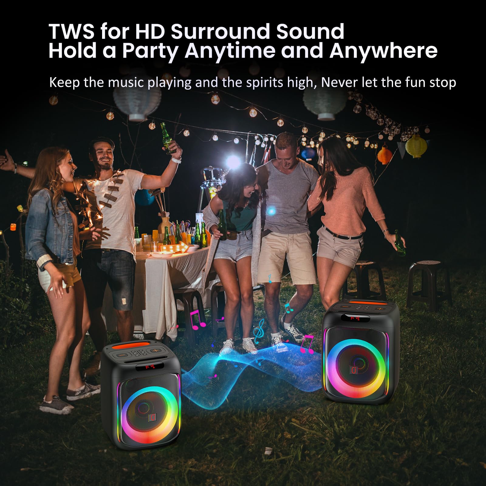 Wireless Karaoke Machine with 2 Microphones - Bluetooth Party Speaker, Dual HD Stereo Sound, TWS/TF/USB Support (T16-T) - Perfect for Home Parties, Family Gatherings & Entertainment