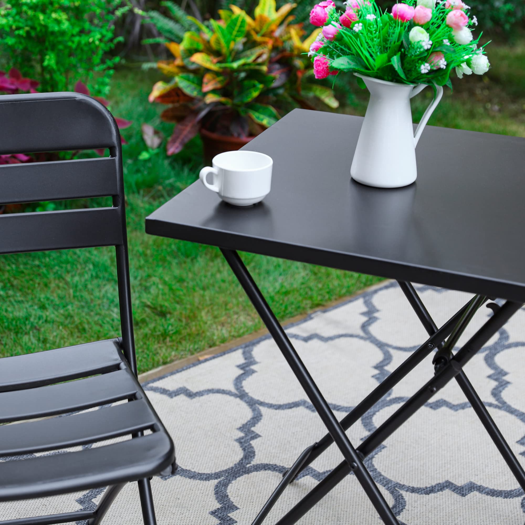 PHI VILLA Outdoor Patio Bistro Set - 2 Pack Foldable Metal Steel Coffee Tables for Garden, Balcony & Backyard | Perfect with Outdoor Sofa & Chairs | Weather-Resistant Patio Furniture for Dining & Relaxing