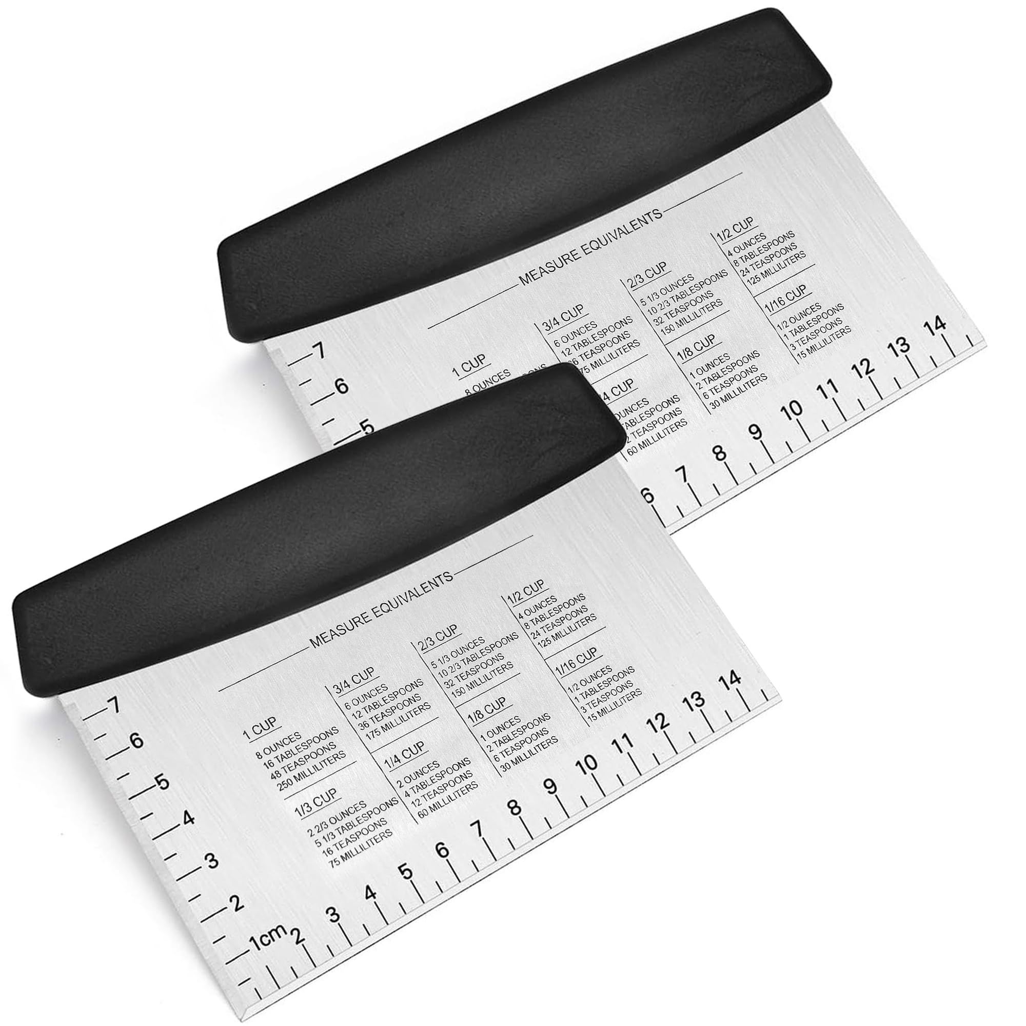 Stainless Steel Bench Scraper (2 Pack) - Multi-Purpose Pastry & Dough Cutter Tool with Ergonomic Grip, Measuring Scale & Conversion Chart - Perfect for Baking Bread, Cookies, Pie Crusts & Pastry Making