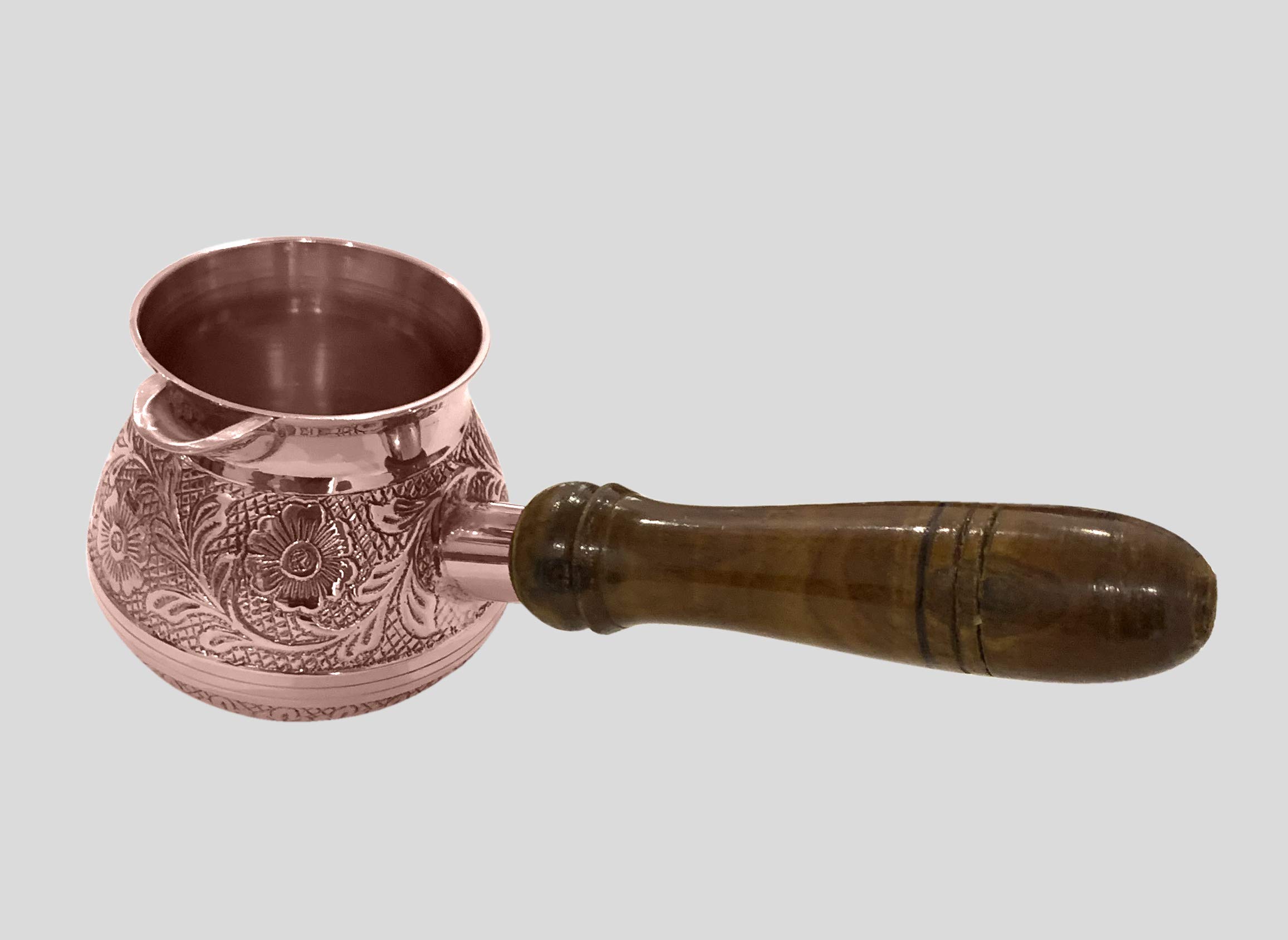 2.5 Inch Floral Brass Turkish Greek Arabic Coffee Pot - Stovetop Coffee Maker for Kahwa, Kashmiri Tea & Tibetan Brews - 6 Oz Copper Kettle for Traditional Home Brewing & Gift Giving