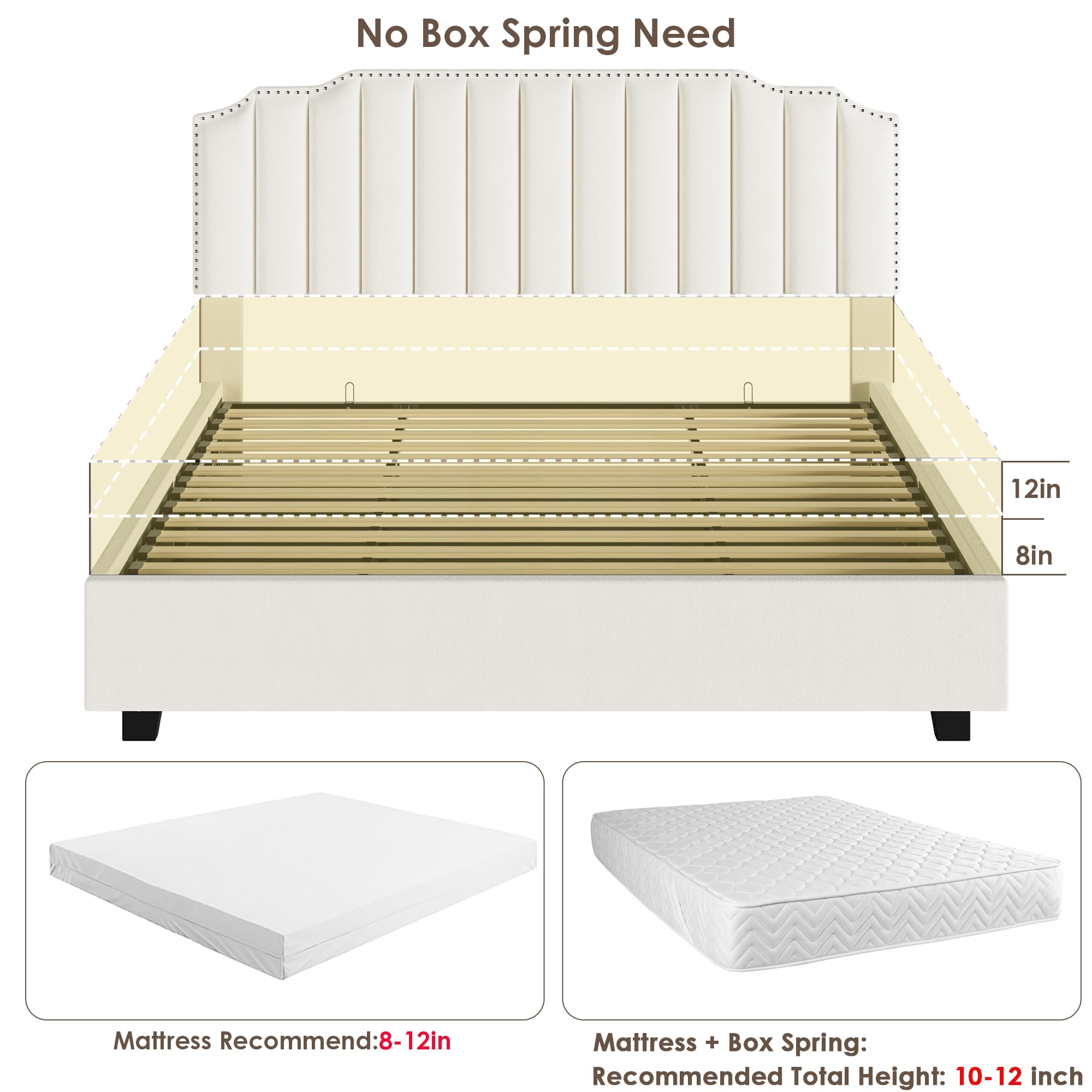 Harper & Bright Designs Queen Size Platform Bed with Lift-Up Storage - Velvet Upholstered Bed Frame with Headboard & Wood Slats | Noise-Free Bedroom Furniture (Beige) | Perfect for Small Spaces & Guest Rooms