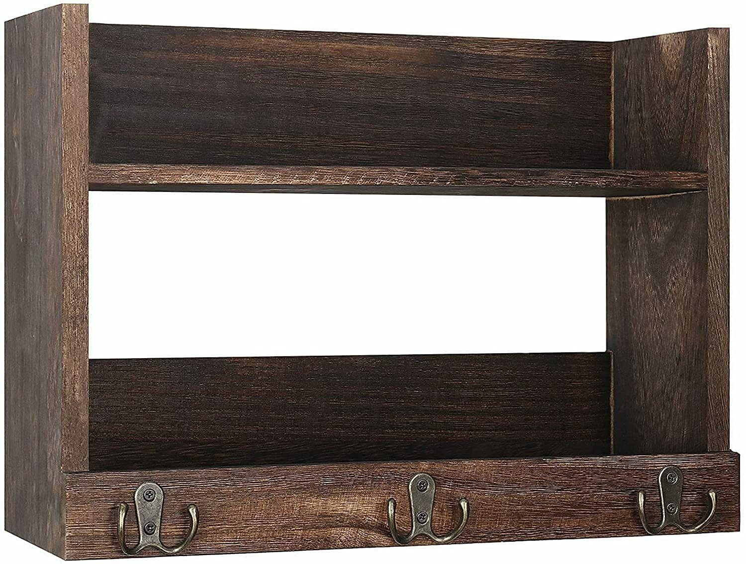 Rustic Wooden Towel Rack with Hooks - Bathroom Wall Shelf for Farmhouse Decor & Storage