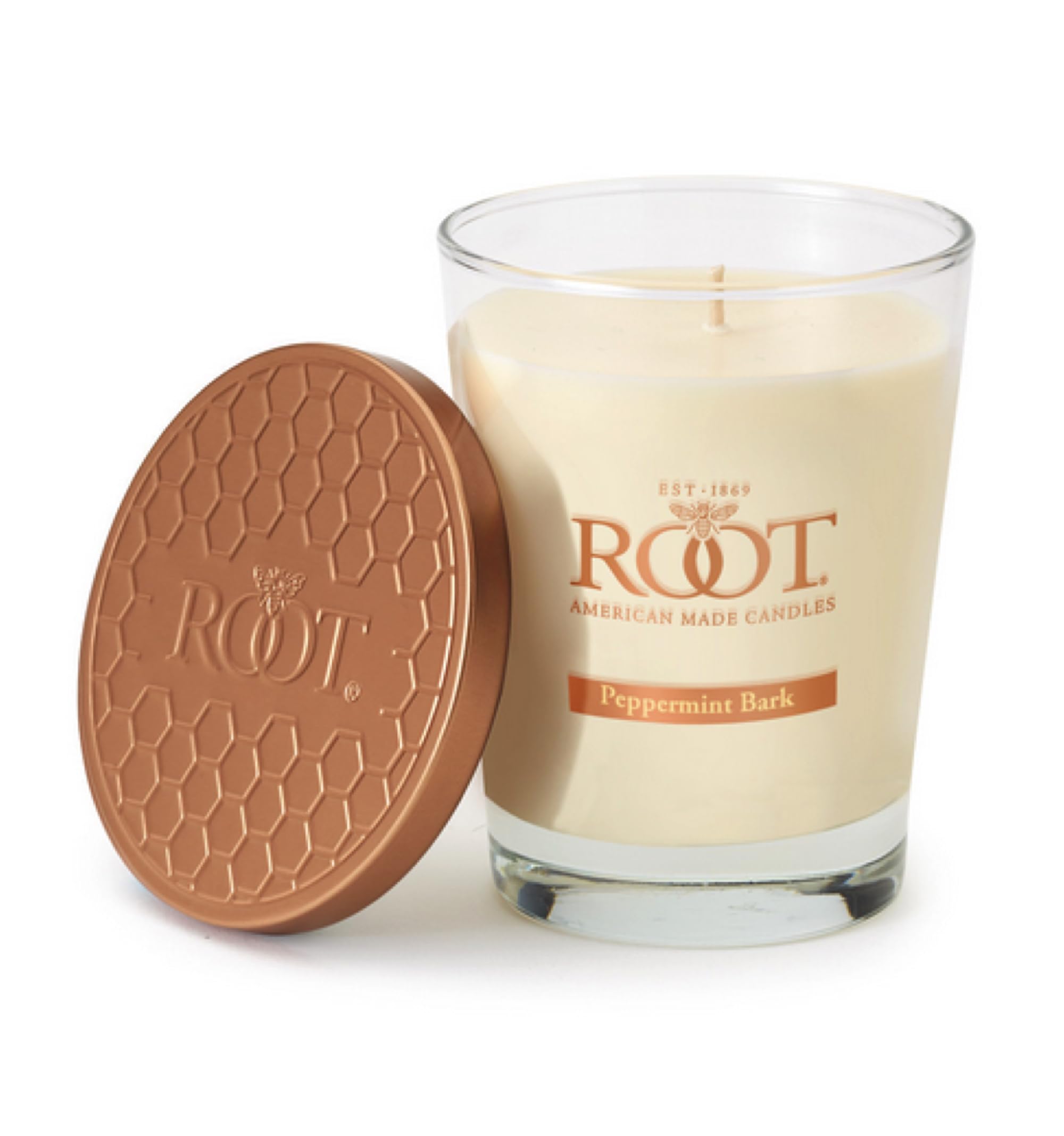 Root Candles Premium Handcrafted Holiday Scented Beeswax Blend Candle - Honeycomb Veriglass Design, Large Peppermint Bark Aroma | Perfect for Christmas Decor, Cozy Home Ambiance & Gift Giving